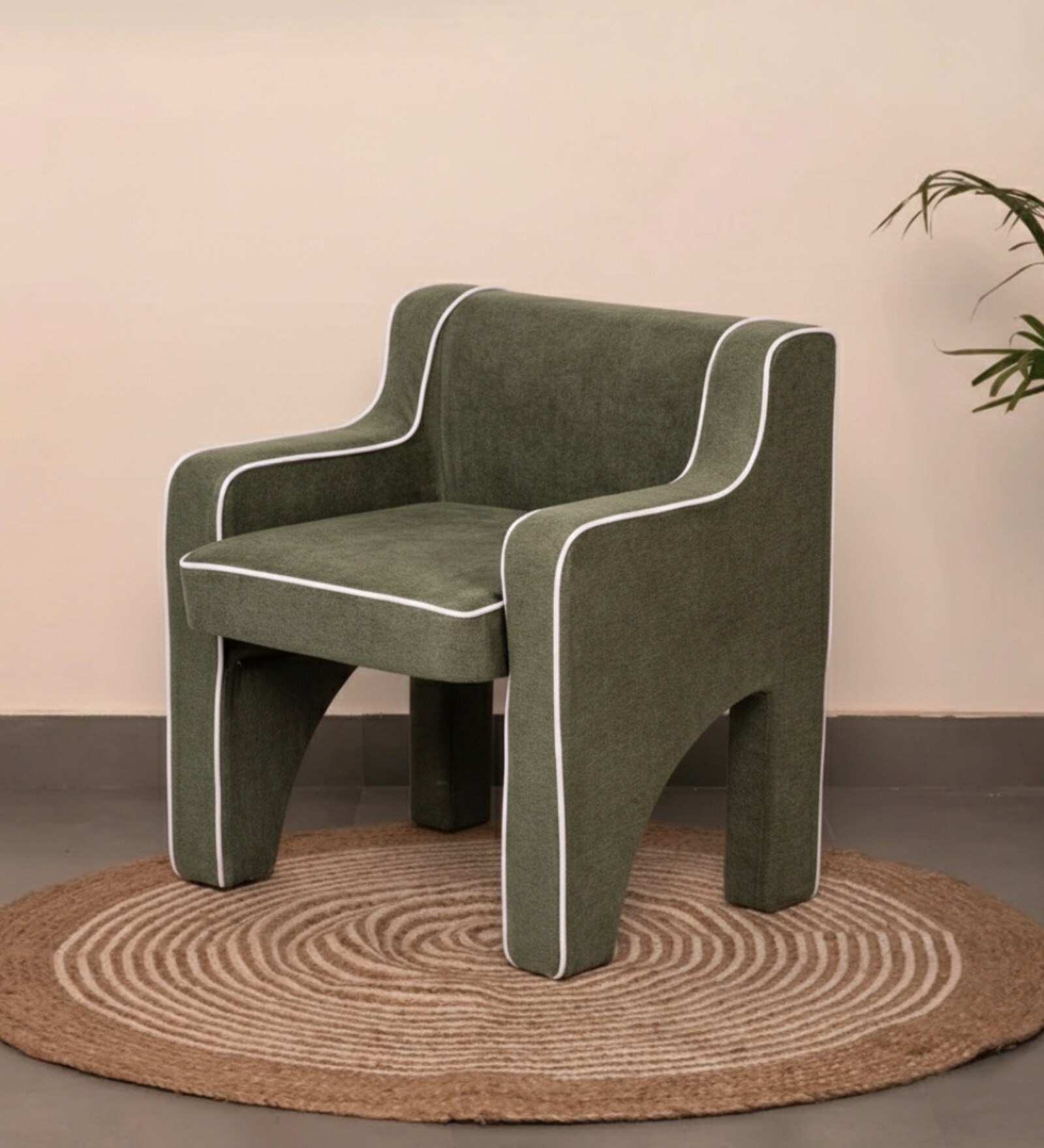 Arka Fabric Lounge Chair In Olive Colour Arka Fabric Lounge Chair In Olive Colour