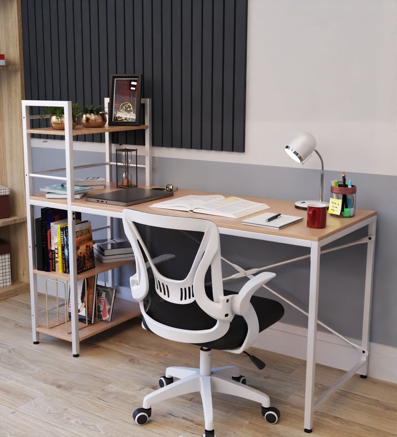 Arkane Multipurpose Table Study In Albert Maple with White Frame Finish