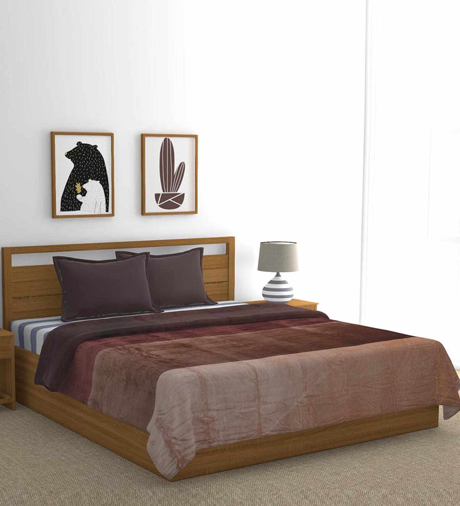 Brown Solid Polyester 300 GSM Double Bed Blanket