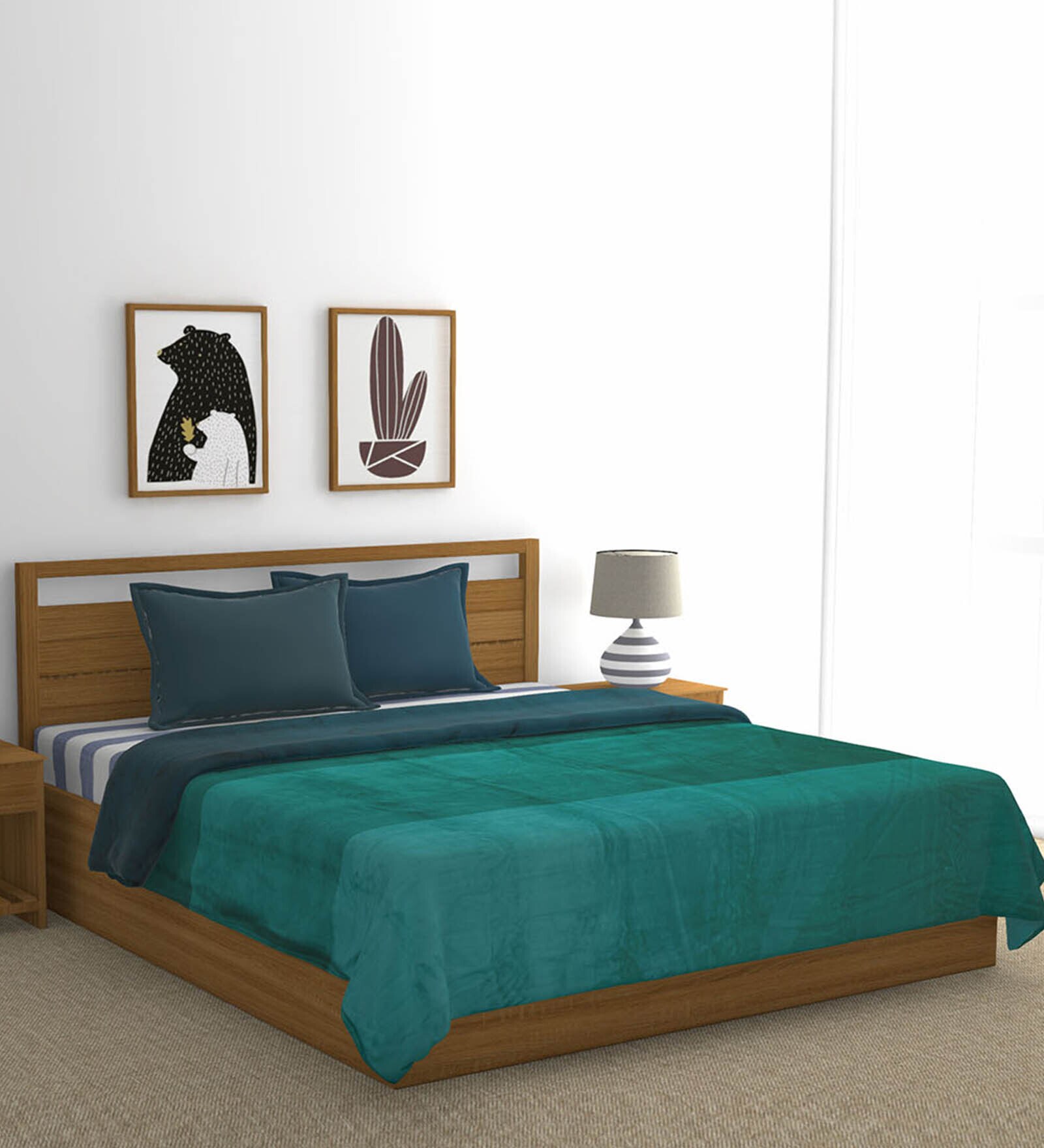 Green Polyester Solid Double Bed AC Room Blanket Arliss Gradation Collectionby @home