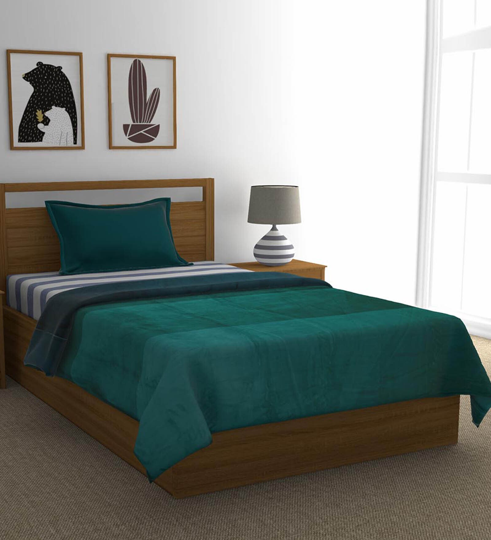 Green Polyester Solid Single Bed AC Room Blanket Arliss Gradation Collection