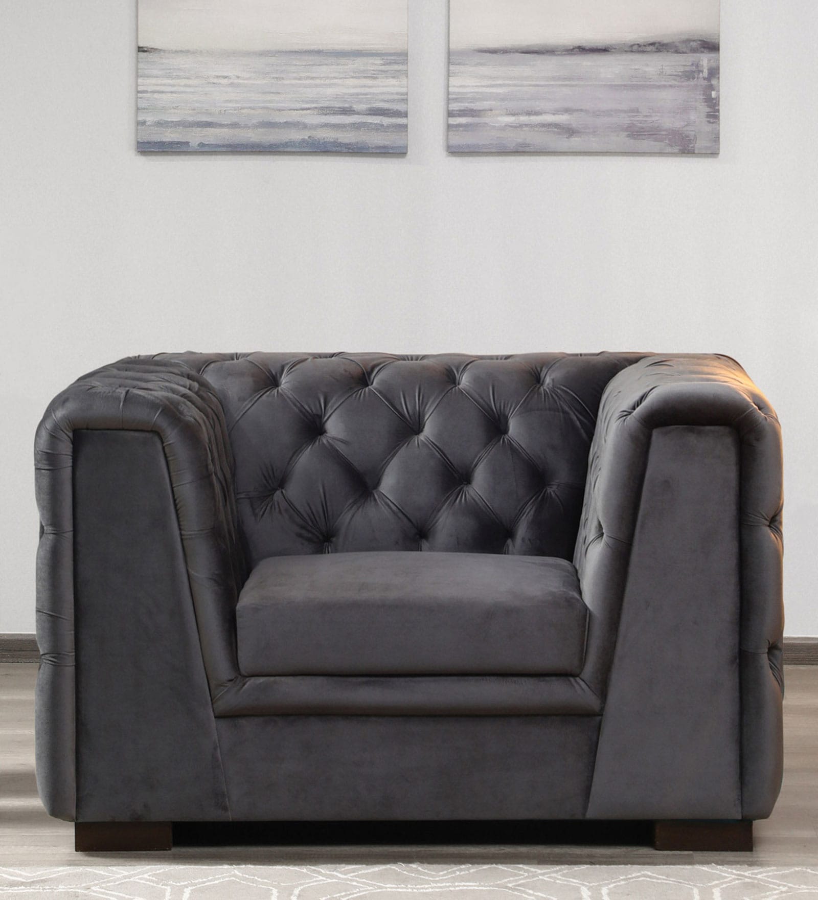 Arlo Velvet 1 Seater Sofa In Fossil Grey Colour