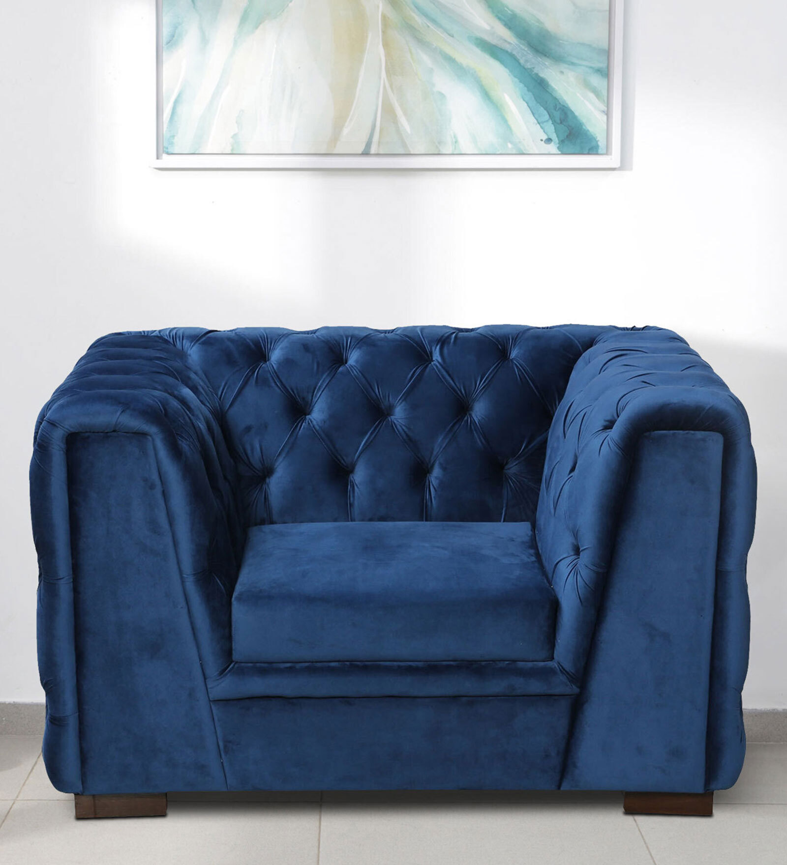 Arlo Velvet 1 Seater Sofa In Royal Blue Colour