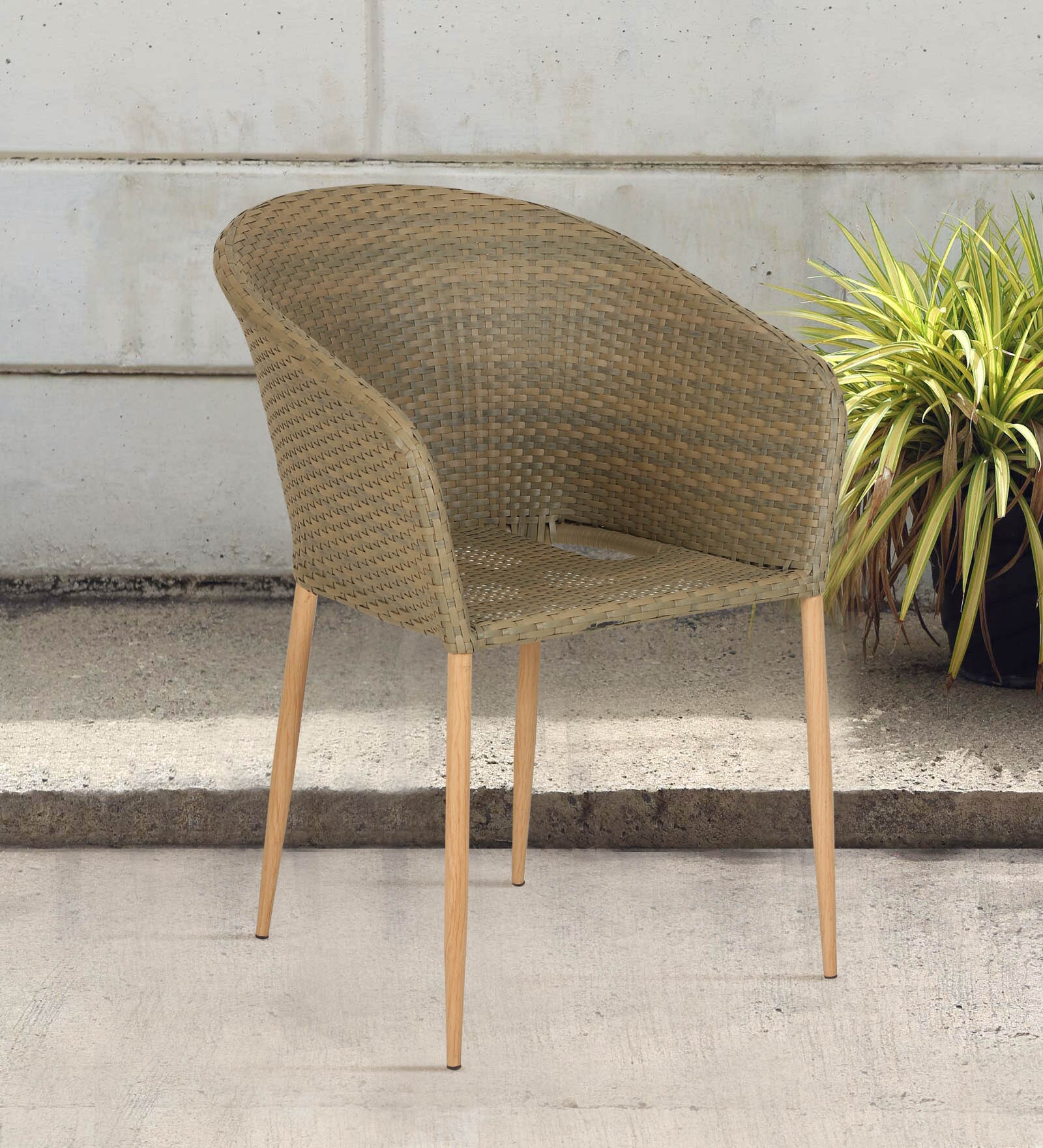 Ellie Wicker Patio Chair in Light Brown Finish