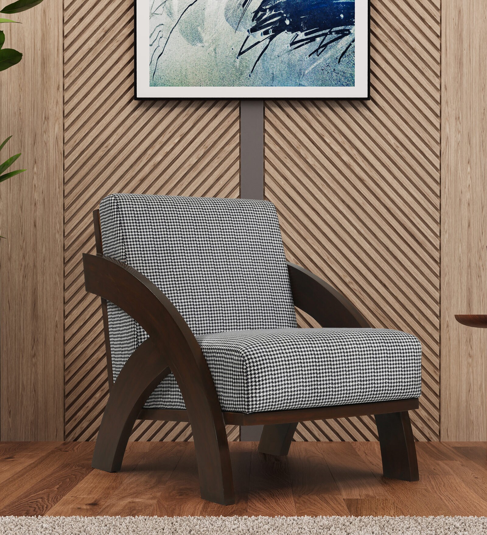 Consalvo Teak Wood Arm Chair In Grey Colour