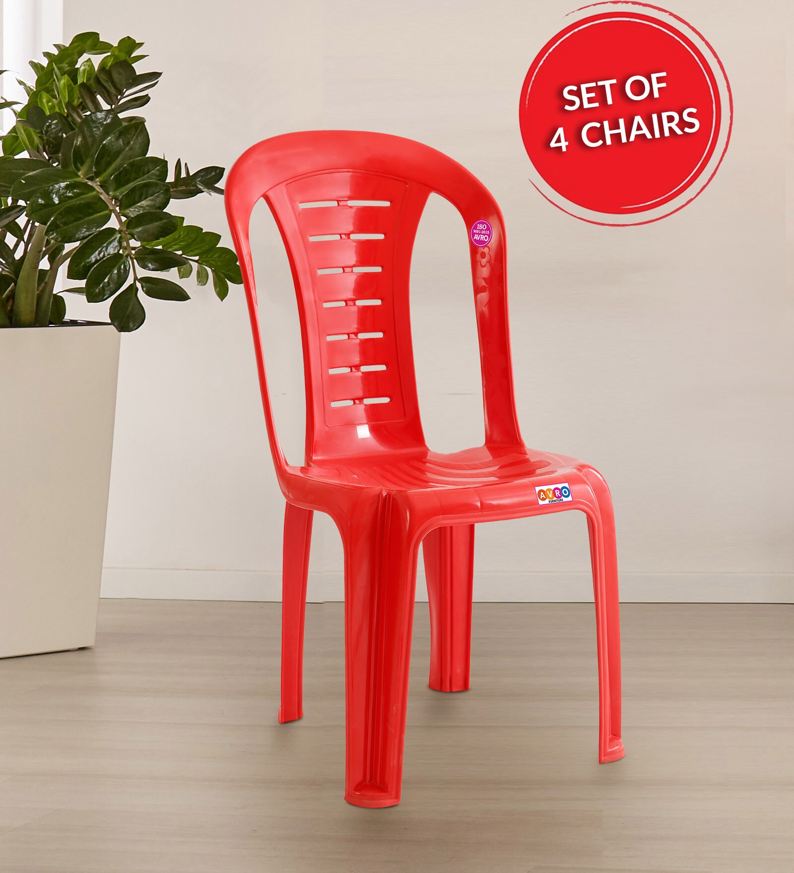 Buy Plastic Chair in Red Colour (Set 4) by AVRO Online Plastic