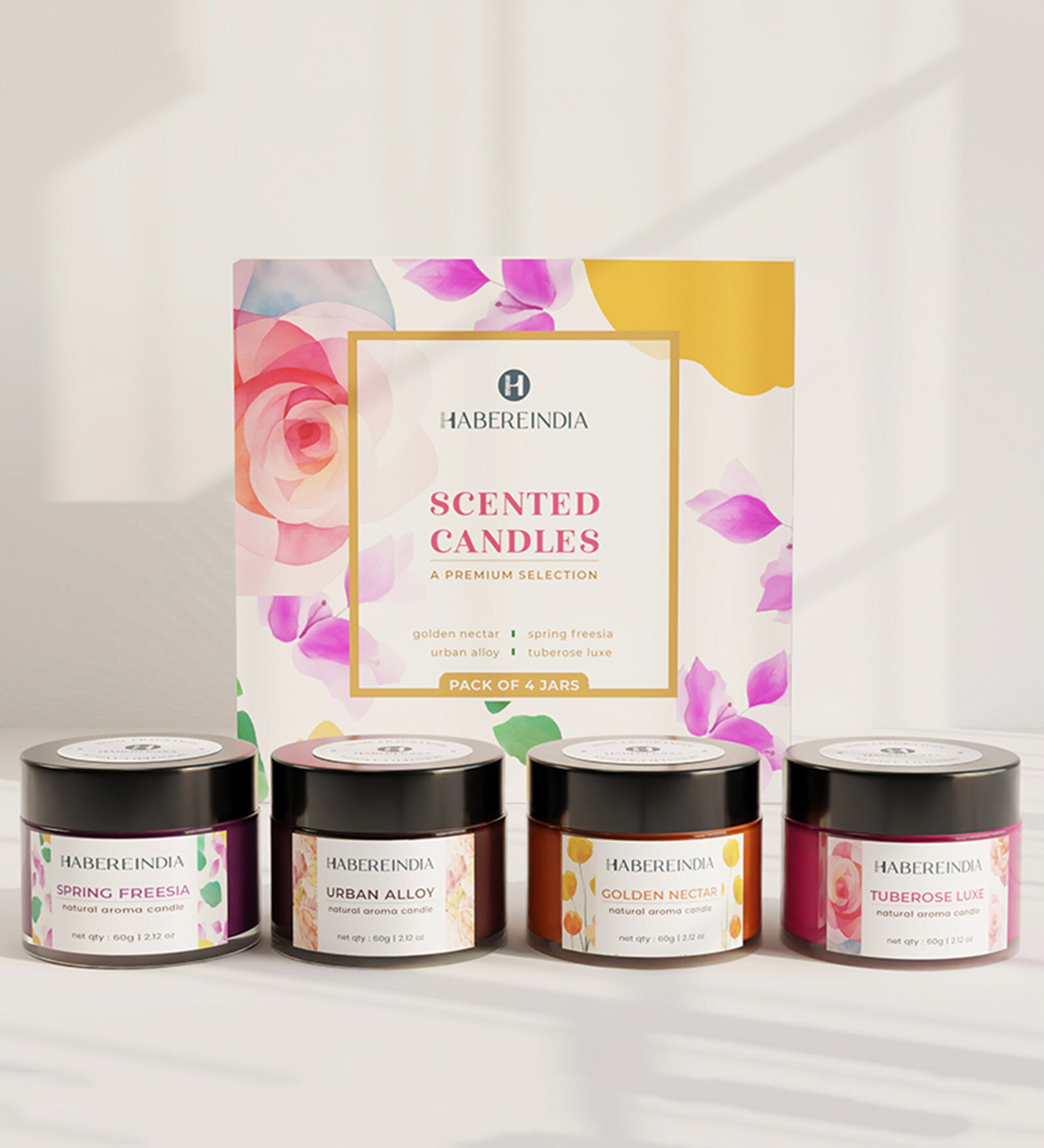 Set Of 4 Multicolor Wax Glass Jar Luxury Scented Candle Gift Set