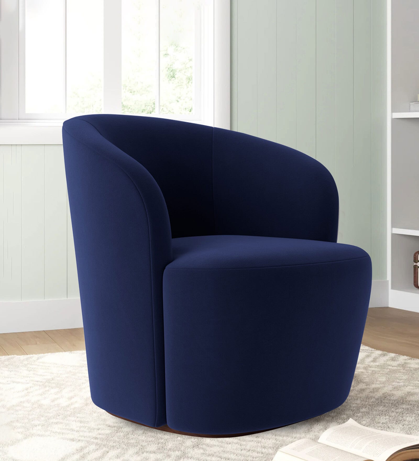 Aron Velvet Low Back Lounge Chair In Navy Blue  Colour