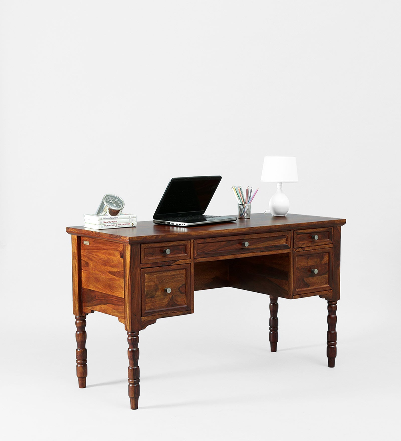 Arpino Sheesham Wood Writing Table In Honey Oak Finish