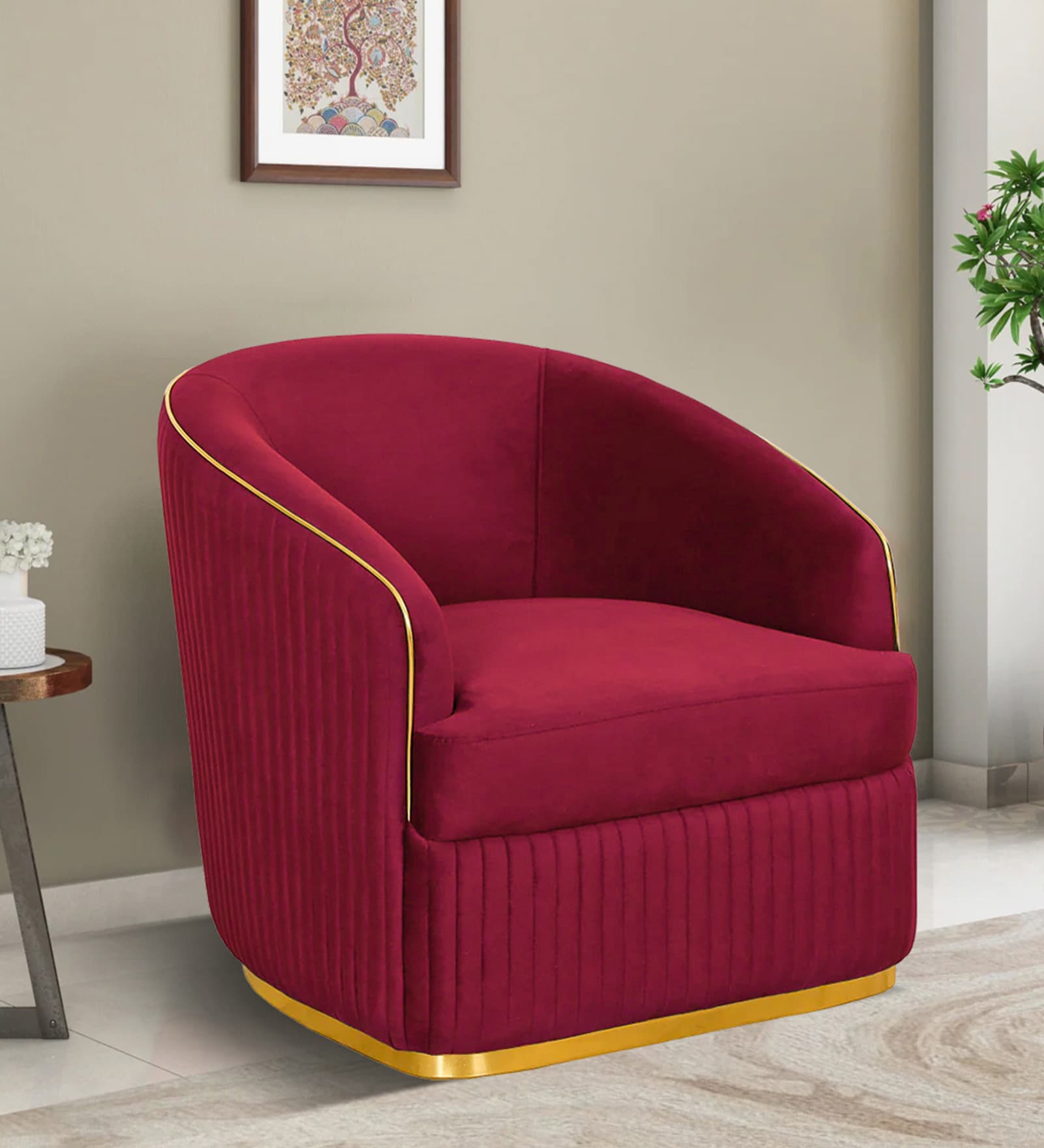 Victoria Velvet 1 Seater Sofa In Maroon Colour