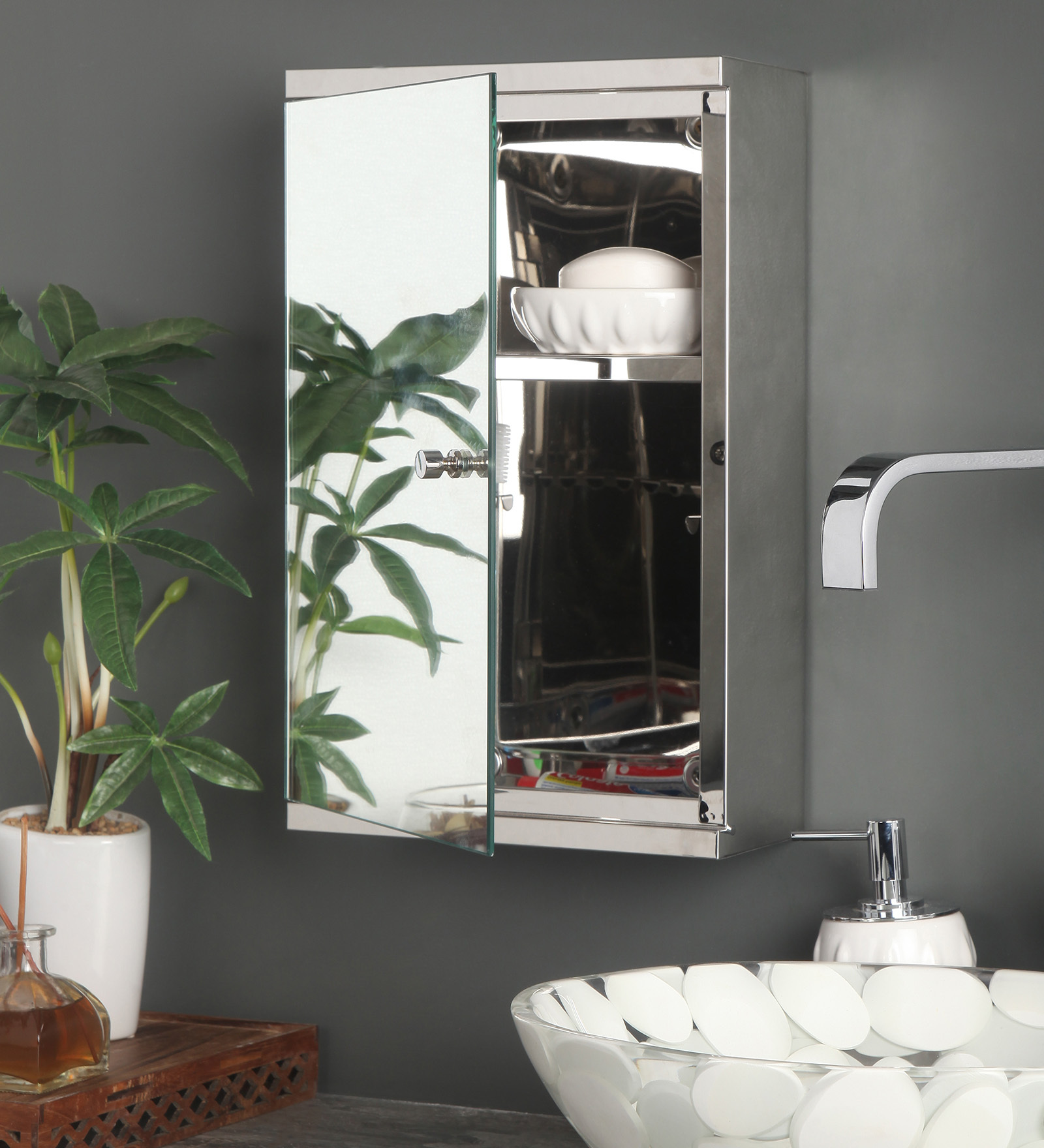 Buy Stainless Steel Silver 2 Compartment Single Door Bathroom (L 10, W 5, H 16 Inches