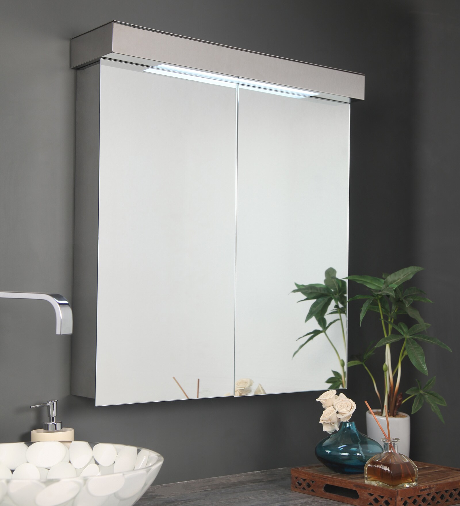 Buy Stainless Steel Silver 3 Compartment Bathroom With Mirror & Led Light (L 24, W 5