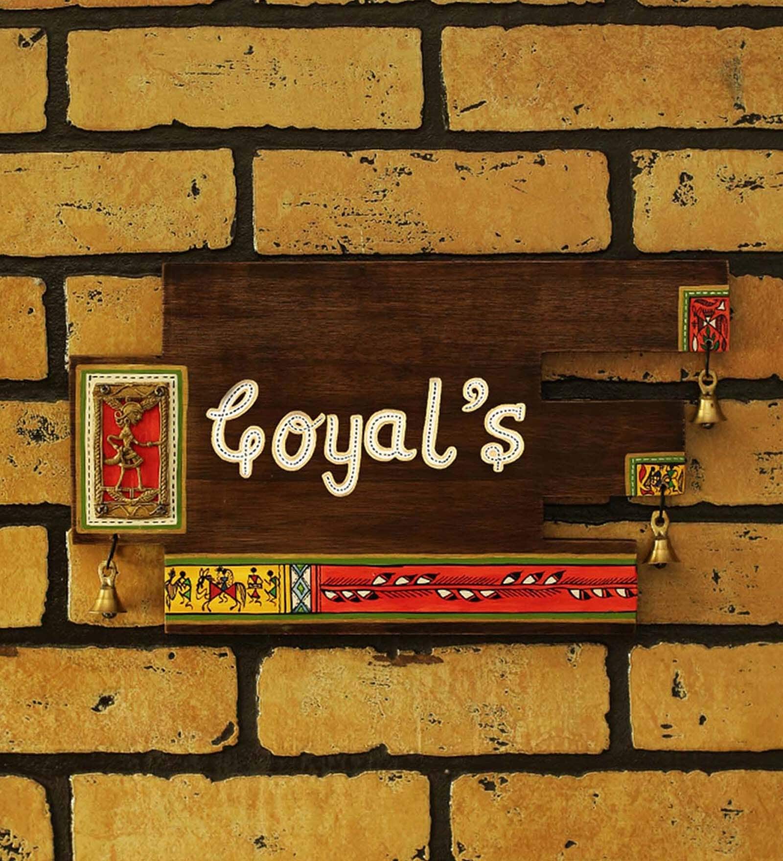 Art In A Name Warli & Dhokra Customizable Sheesham Wood Name Plate With Handwritten Fonts
