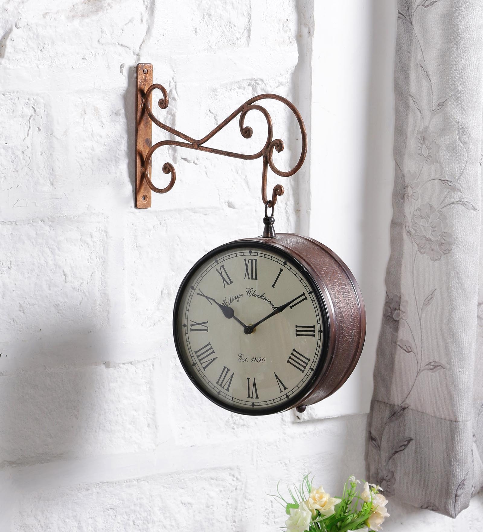 Brown Metal Analog Railway Clock