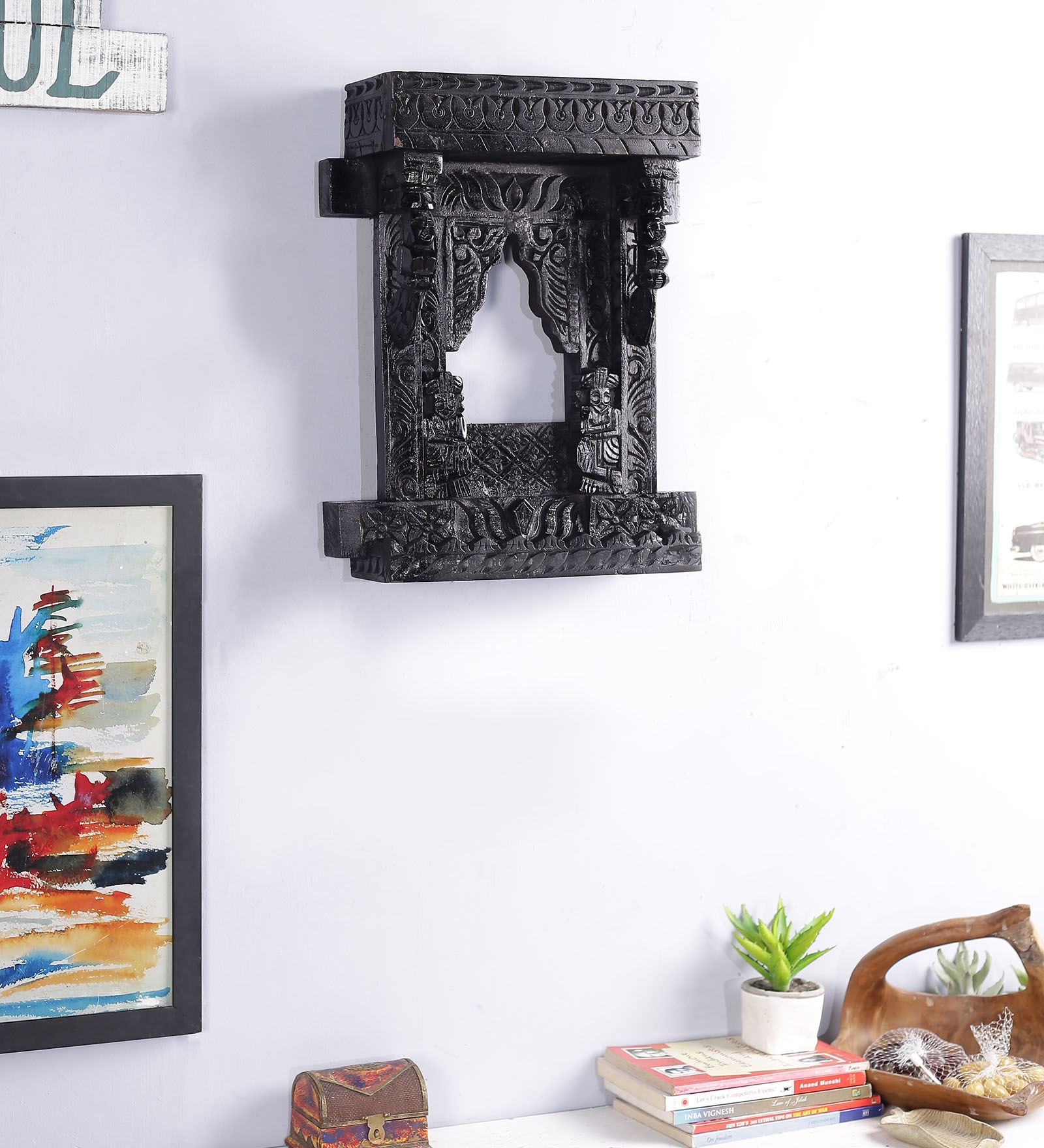 Solid Wood Jharokha in Black Colour