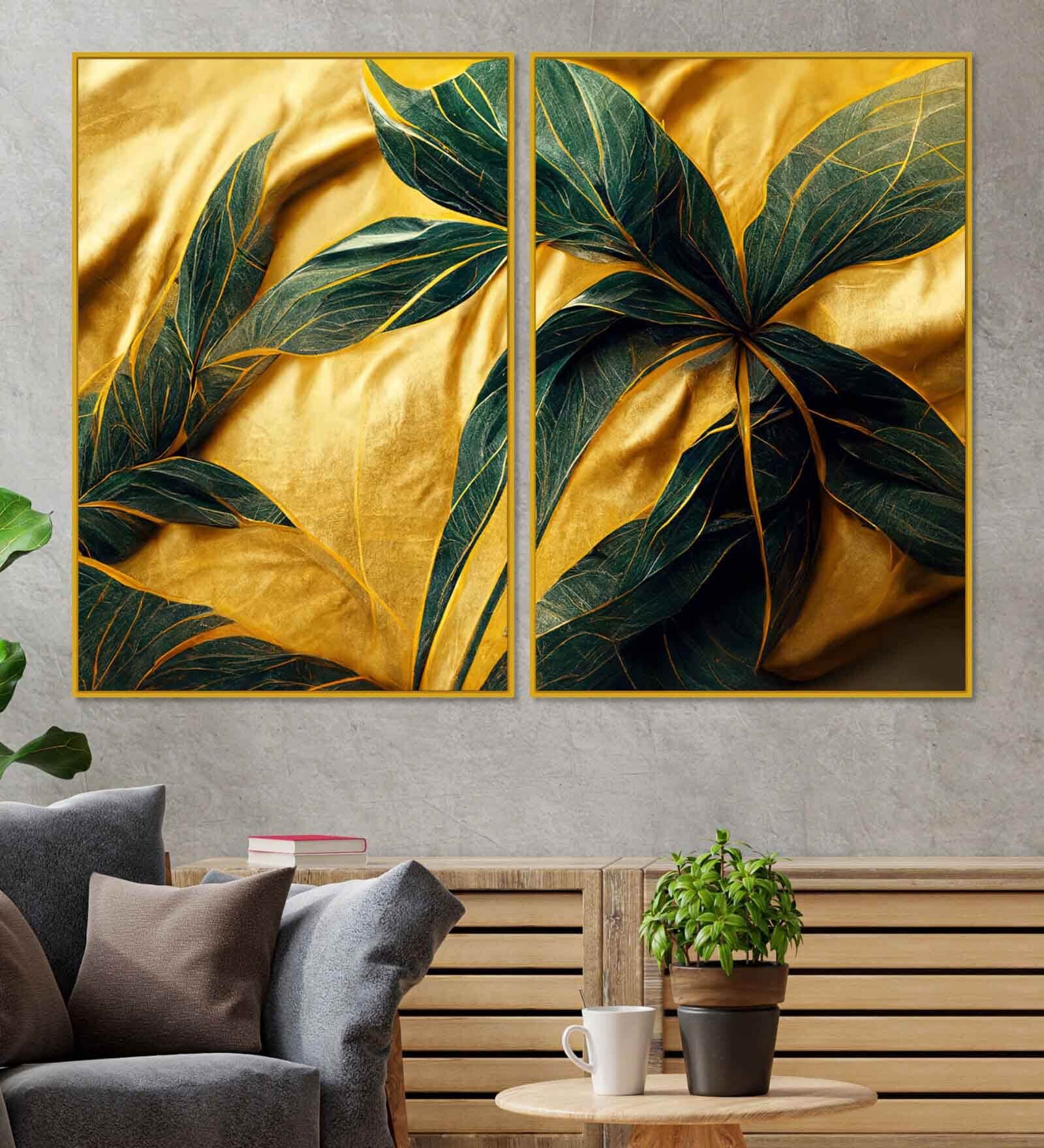 Art Of Leaves Acrylic Art Framed Art Panel (Set Of 2)
