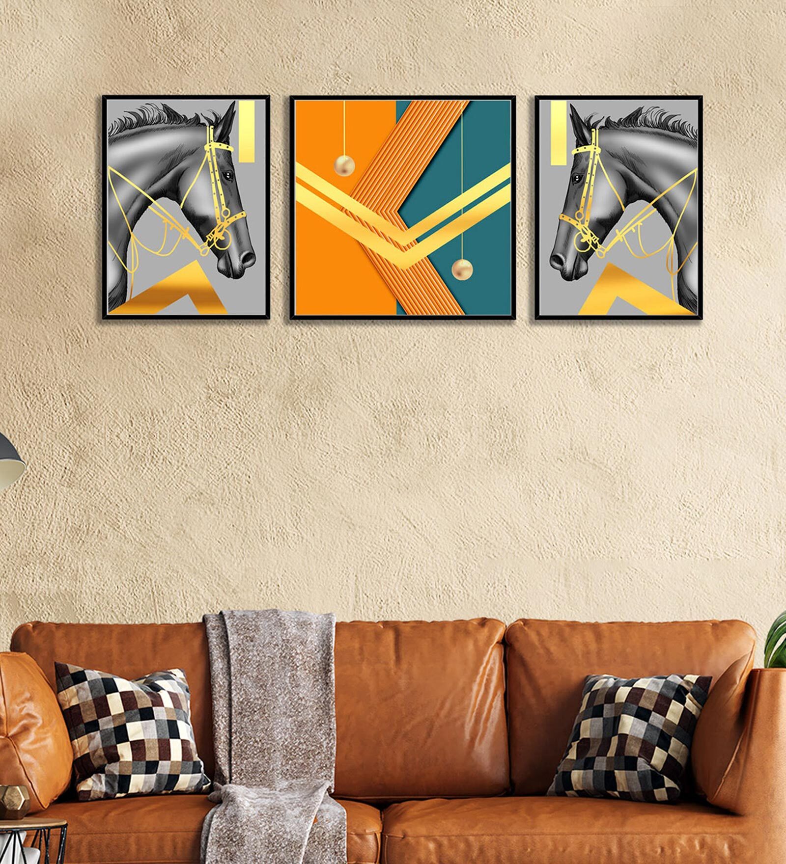 Art Street Abstract Black Horse 3 Canvas Set Art Print Painting for Home D cor
