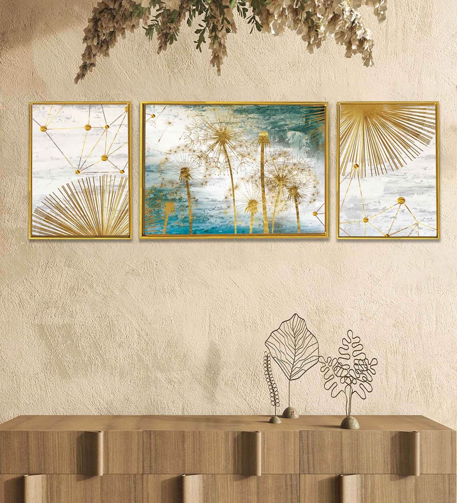 Art Street Abstract Golden Dandelions 3 Canvas Set Art Print Painting for Home D cor