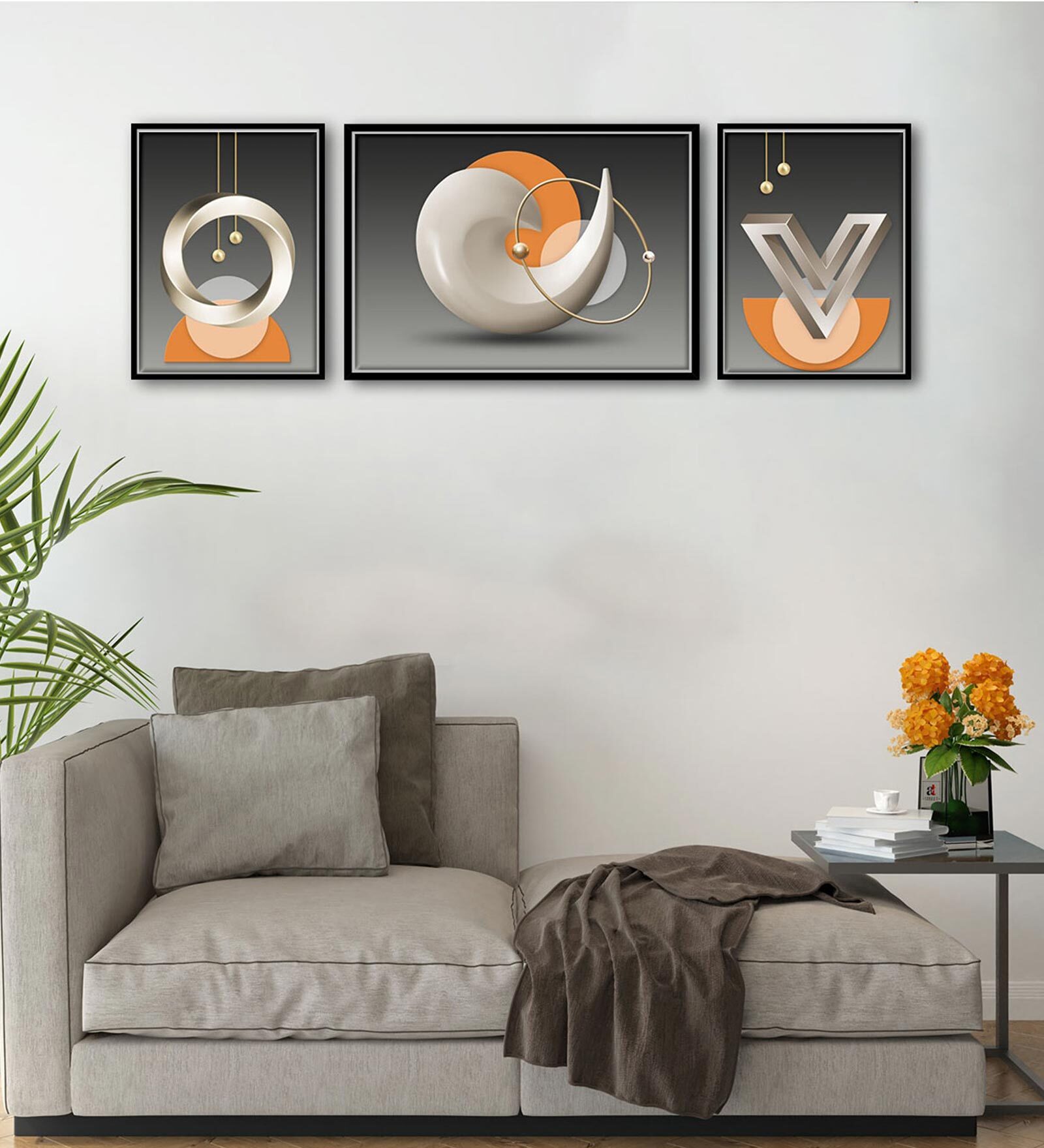 Art Street Abstract Toroide Set of 3 Canvas Painting for Home D cor