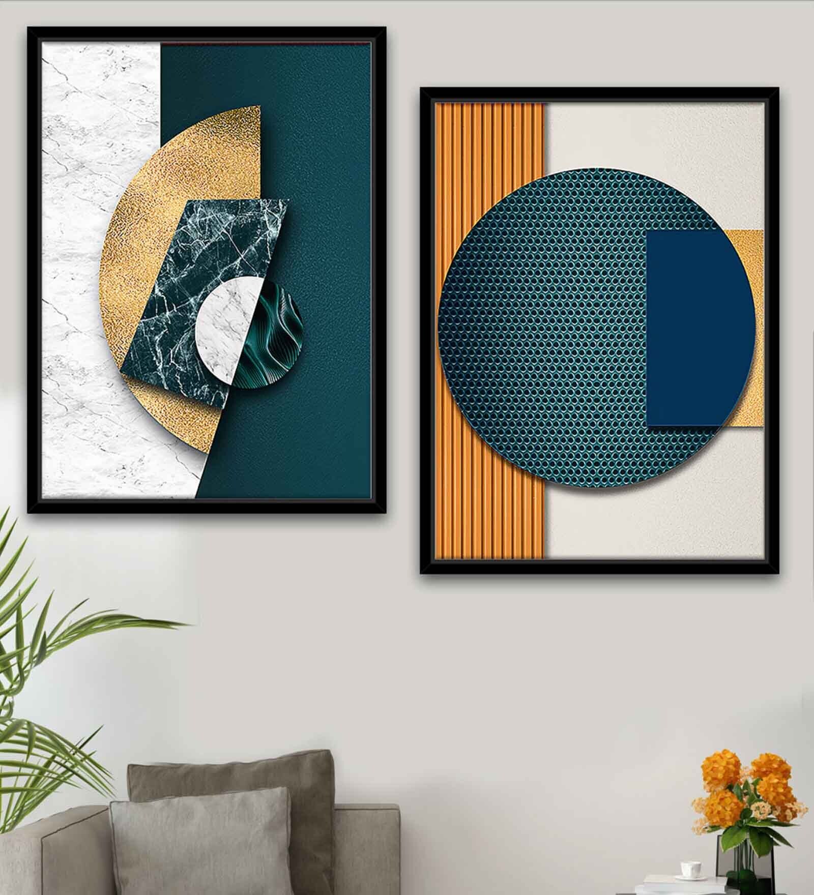 Dramatic Clause Gold Canvas Framed Wildlife Art Print Set of 2