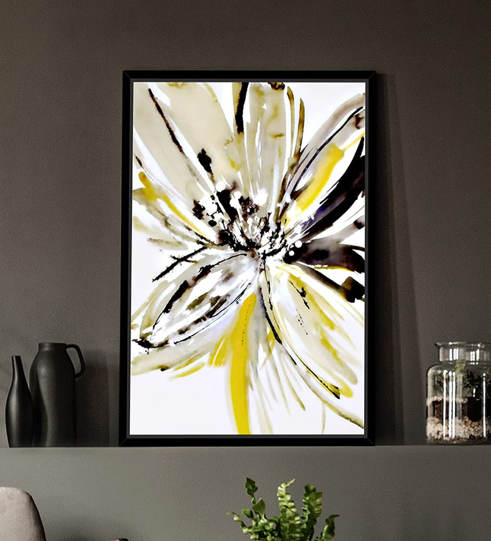 Art Street Canvas Painting Blue & Yellow Abstract Theme Wall Art Painting with Wooden Frame
