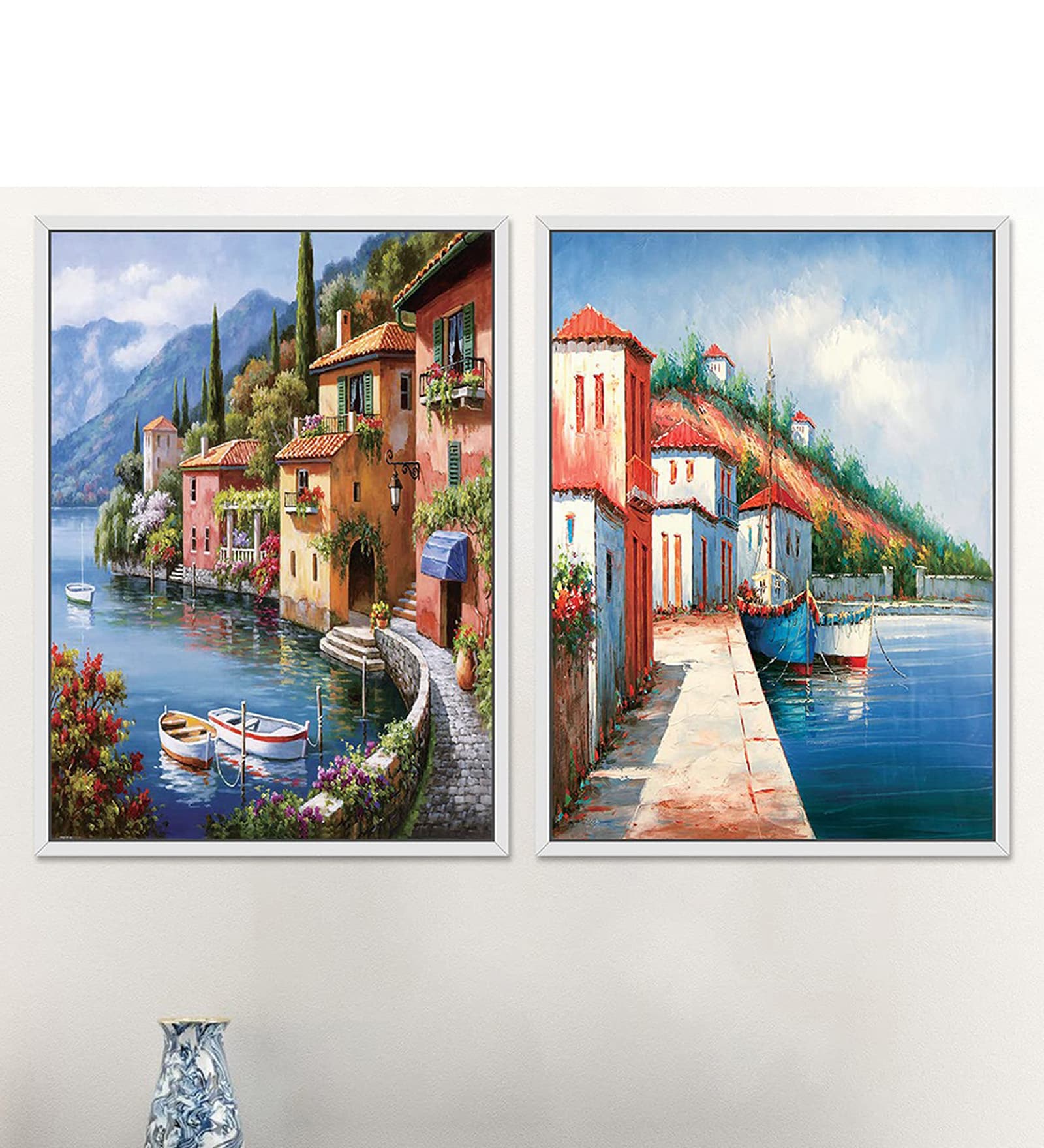 Art Street Canvas Painting Brown Color House Theme Wall Art Painting with Wooden Frame