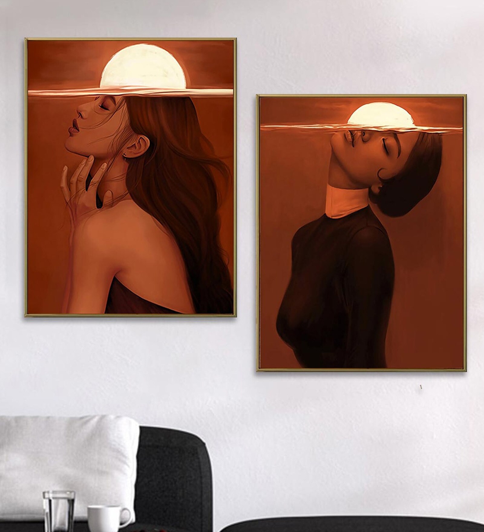 Art Street Canvas Painting Golden, Black & White Portrait Theme Wall Art Painting with Wooden Frame