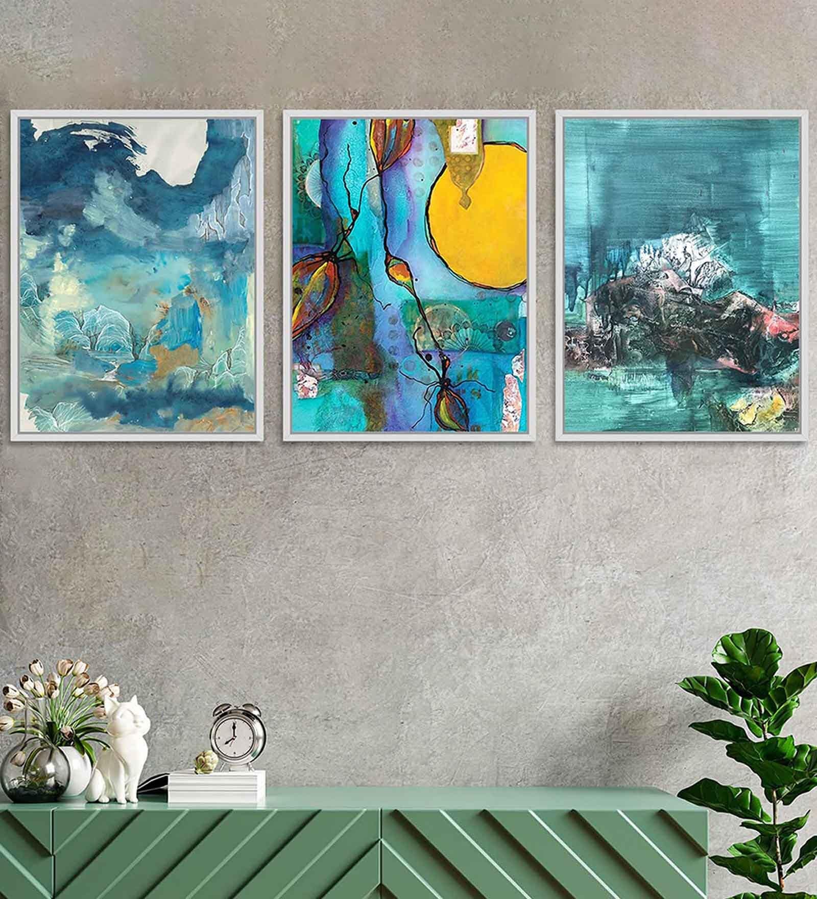 Art Street Canvas Painting Set of 3 Wall Arts Blue Nature Theme Canvas Art Wall Paintings