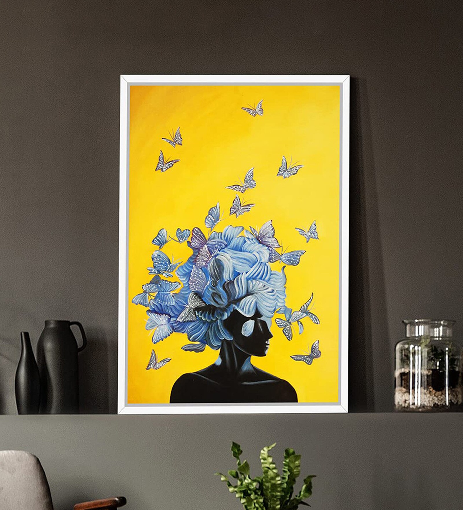 Art Street Canvas Painting Yellow & White Floral Theme Wall Art Painting with Wooden Frame