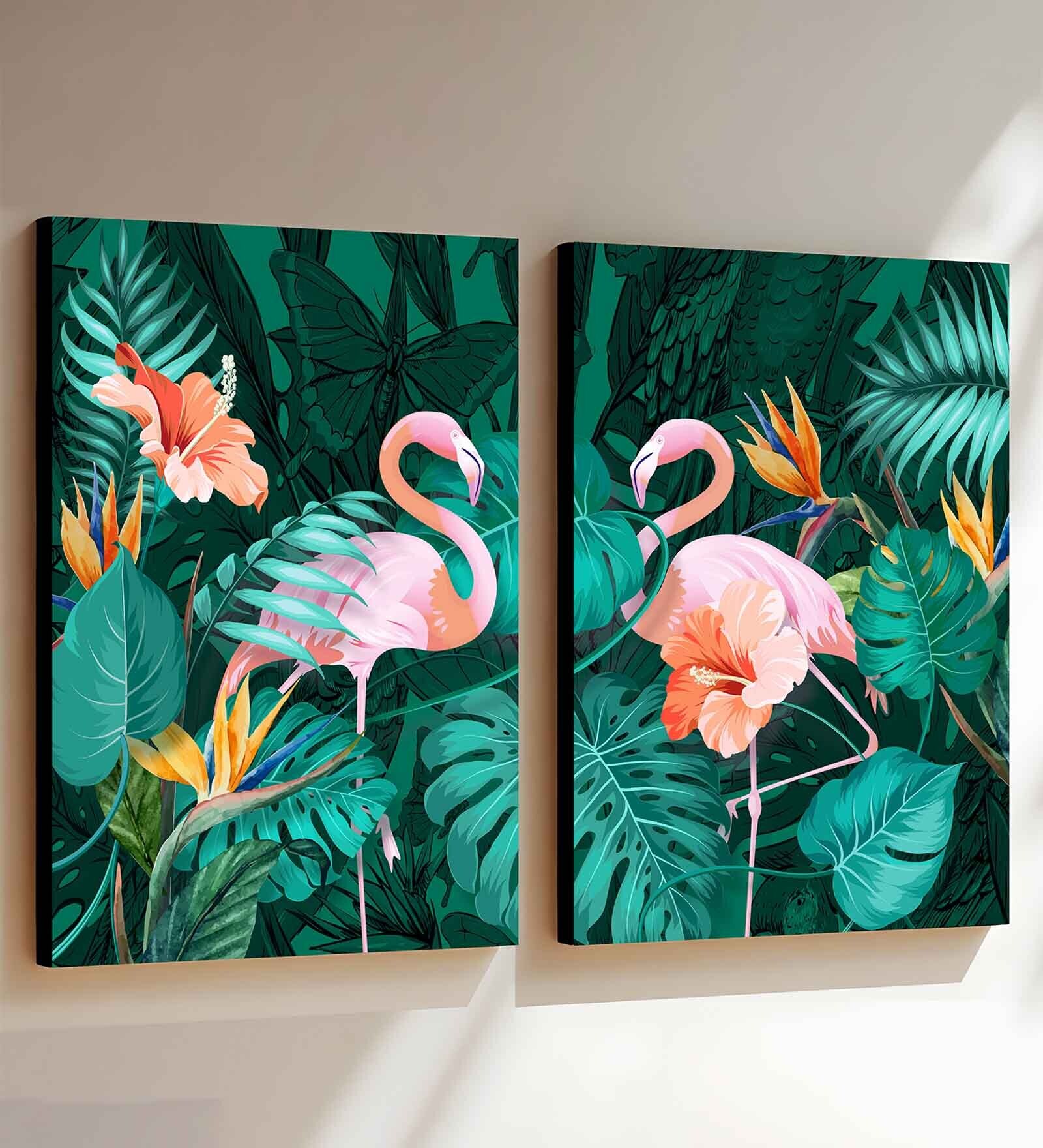 Art Street Flamingo WALL ART Stretched Canvas Set of 2 Painting for home decor