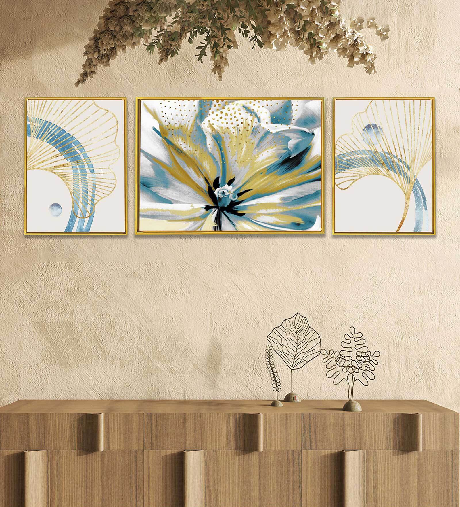 Art Street Floral Gingko Leaves Set of 3 Canvas Set Art Print Painting for D cor