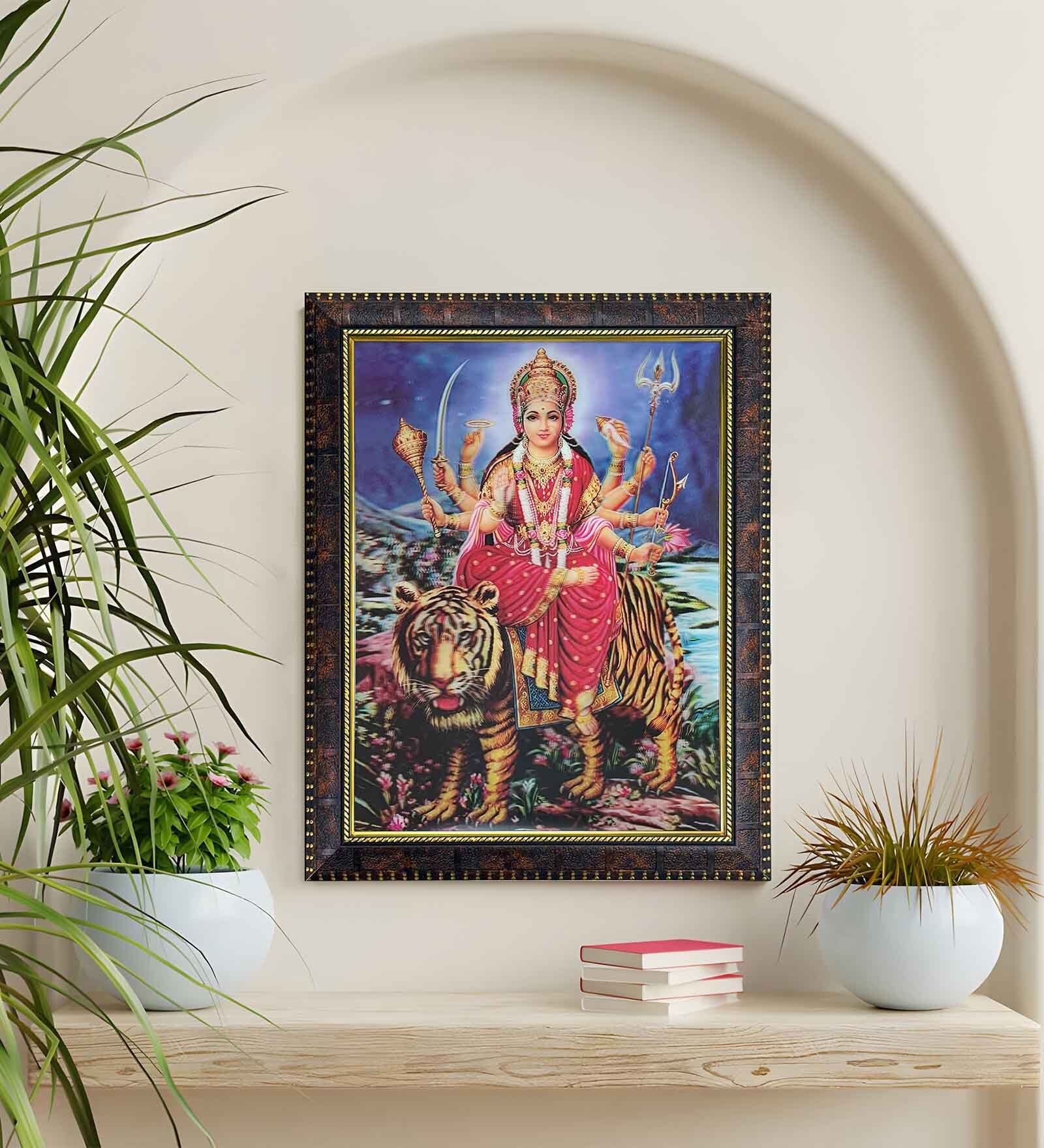 Maa Durga Sherawali Wooden Framed Wall Painting