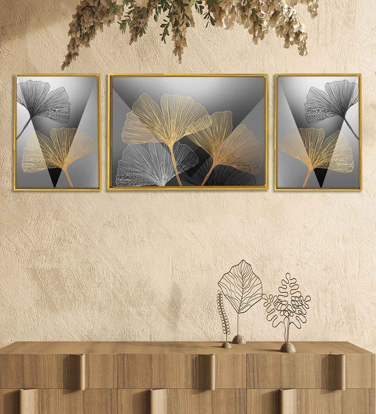 Art Street Gingko Leaves 3 Canvas Set Painting for Home D cor