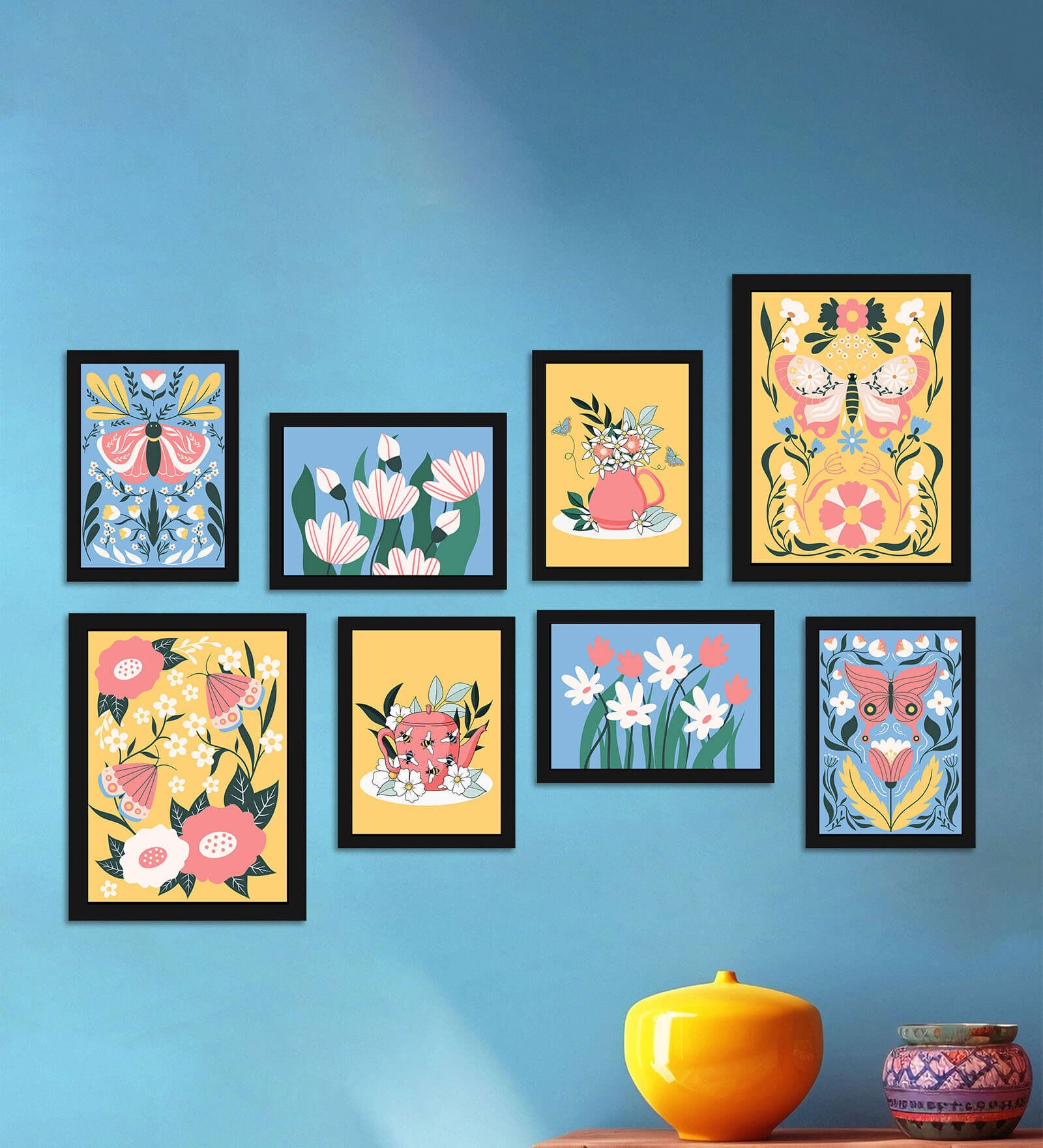 Art Street Indian Art Print Butterfly with Flower Wall Hanging For Home Decor