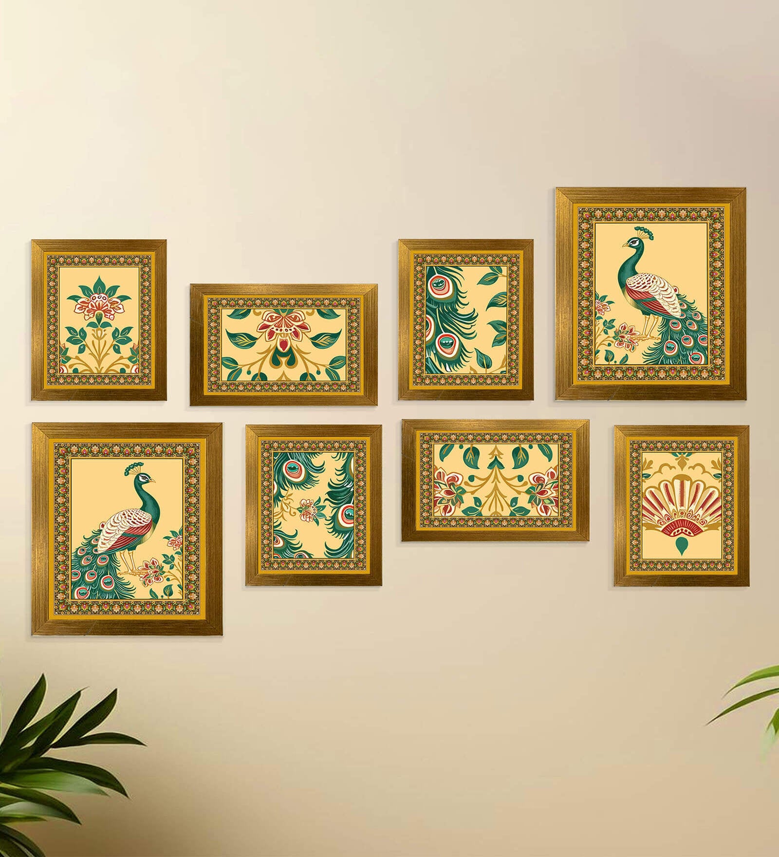 Art Street Indian Art Print Peacock with Flower Wall Hanging for Home Decor