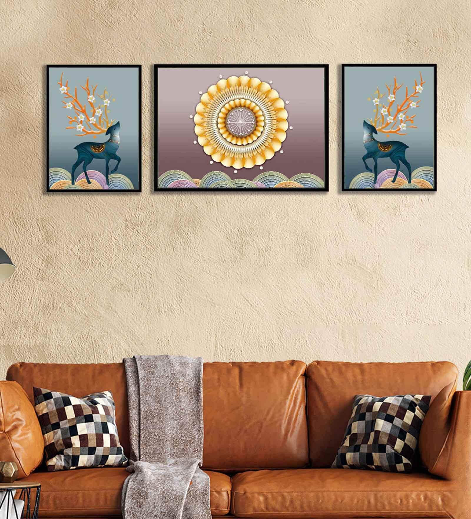 Art Street Magnificent Reindeer 3 Canvas Set Painting for Home D cor'