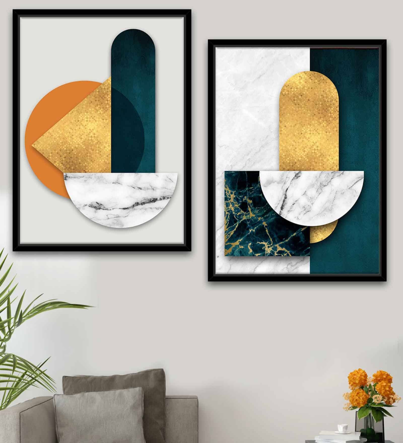 Creative Pointe Blue Canvas Framed Wildlife Art Print Set of 2