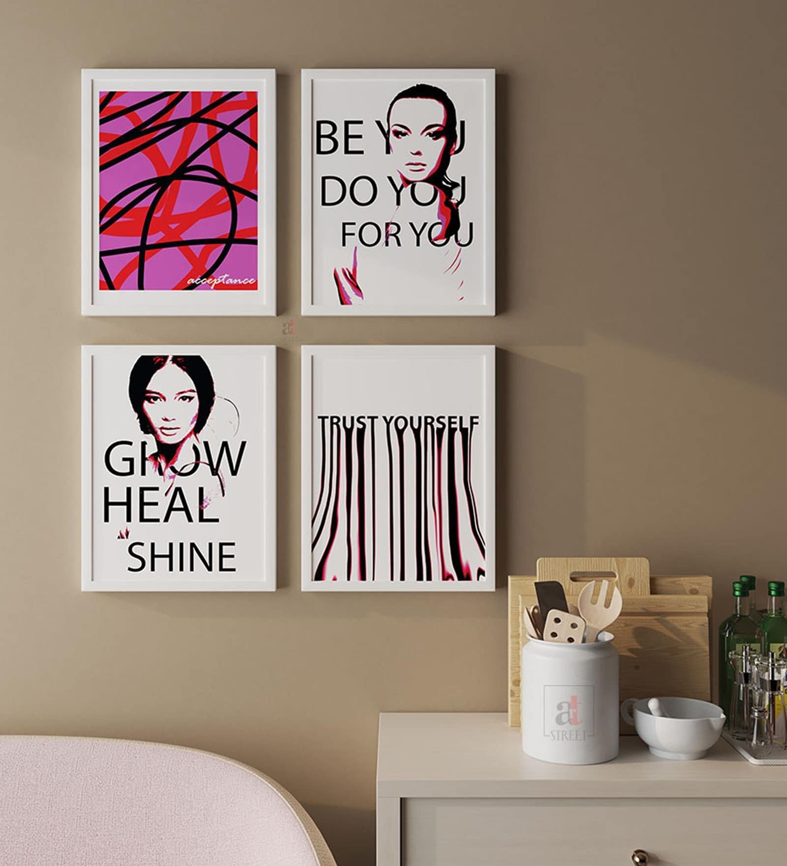 Art Street Motivational Poster Grow Heal Shine, Trust Yourself Art Prints For Wall D cor Art Posters For Home Decoration (Set Of 4, 13x17 Inch)