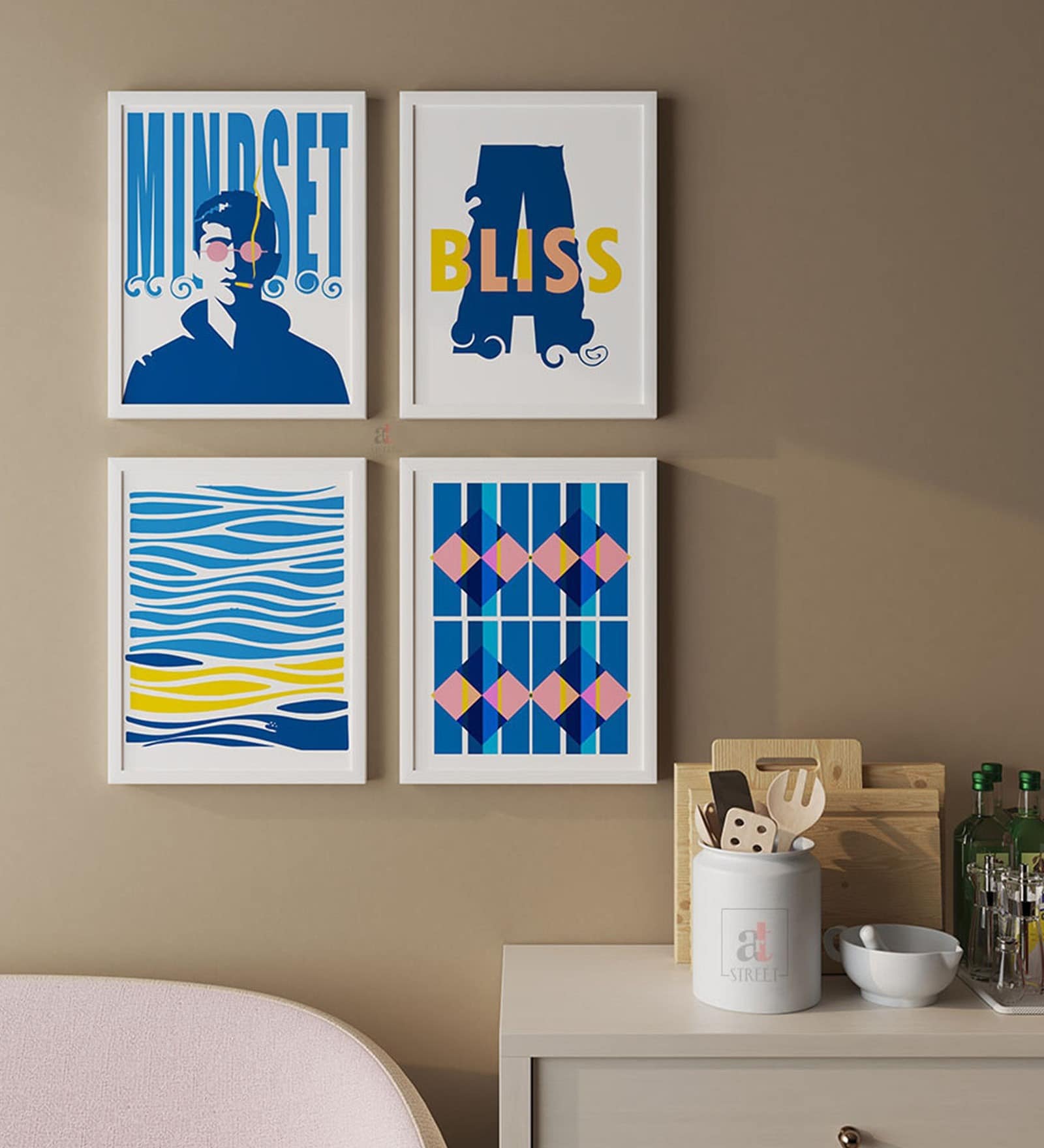 Art Street Motivational Poster Mindset, Bliss Art Prints For Wall D cor Art Posters For Home Decoration (Set Of 4, 13x17 Inch)