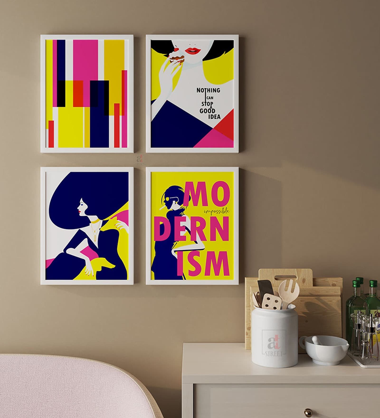 Art Street Motivational Poster Nothing Can Stop Good Idea, Modernism Art Prints For Wall D cor Art Posters For Home Decoration (Set Of 4, 13x17 Inch)