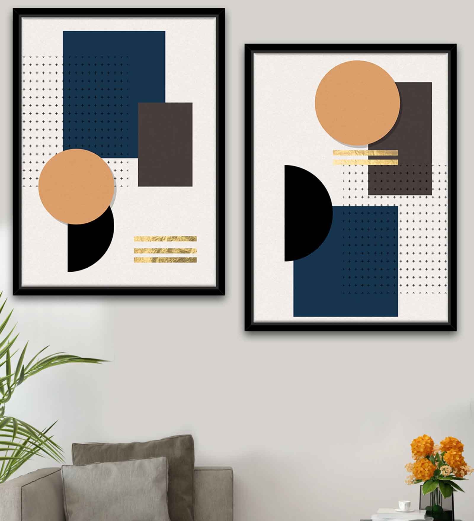 Conceptual Species Designs Black Canvas Framed Wildlife Art Print Set of 2