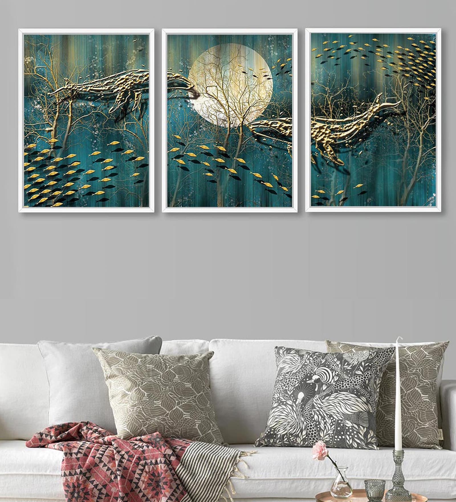 Art Street Set of 3 Blue Abstract Theme Framed Canvas Art Print