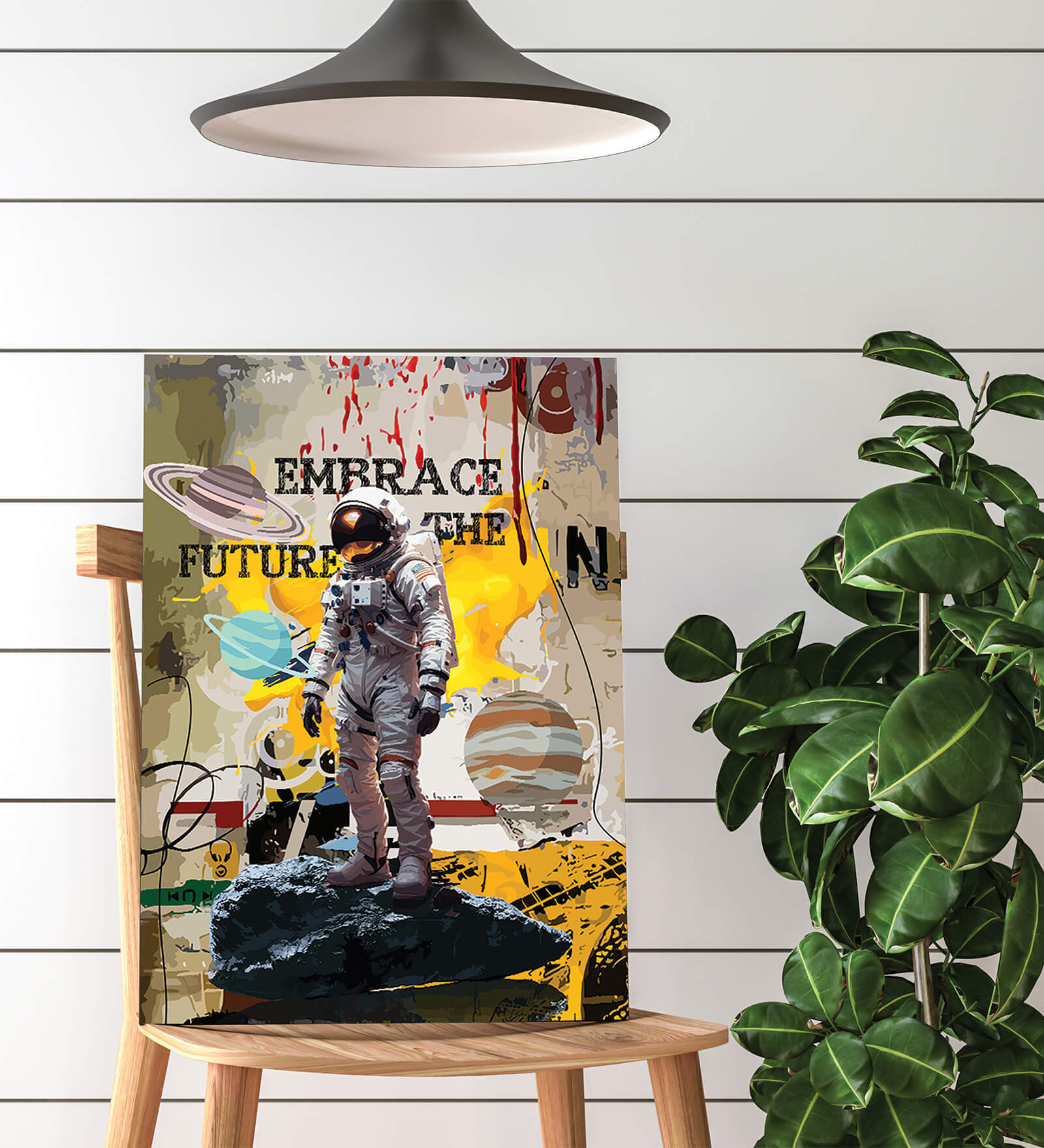 Art Street Stretched Canvas Painting Embrace Future Astronaut Graffiti Art For Home Decor