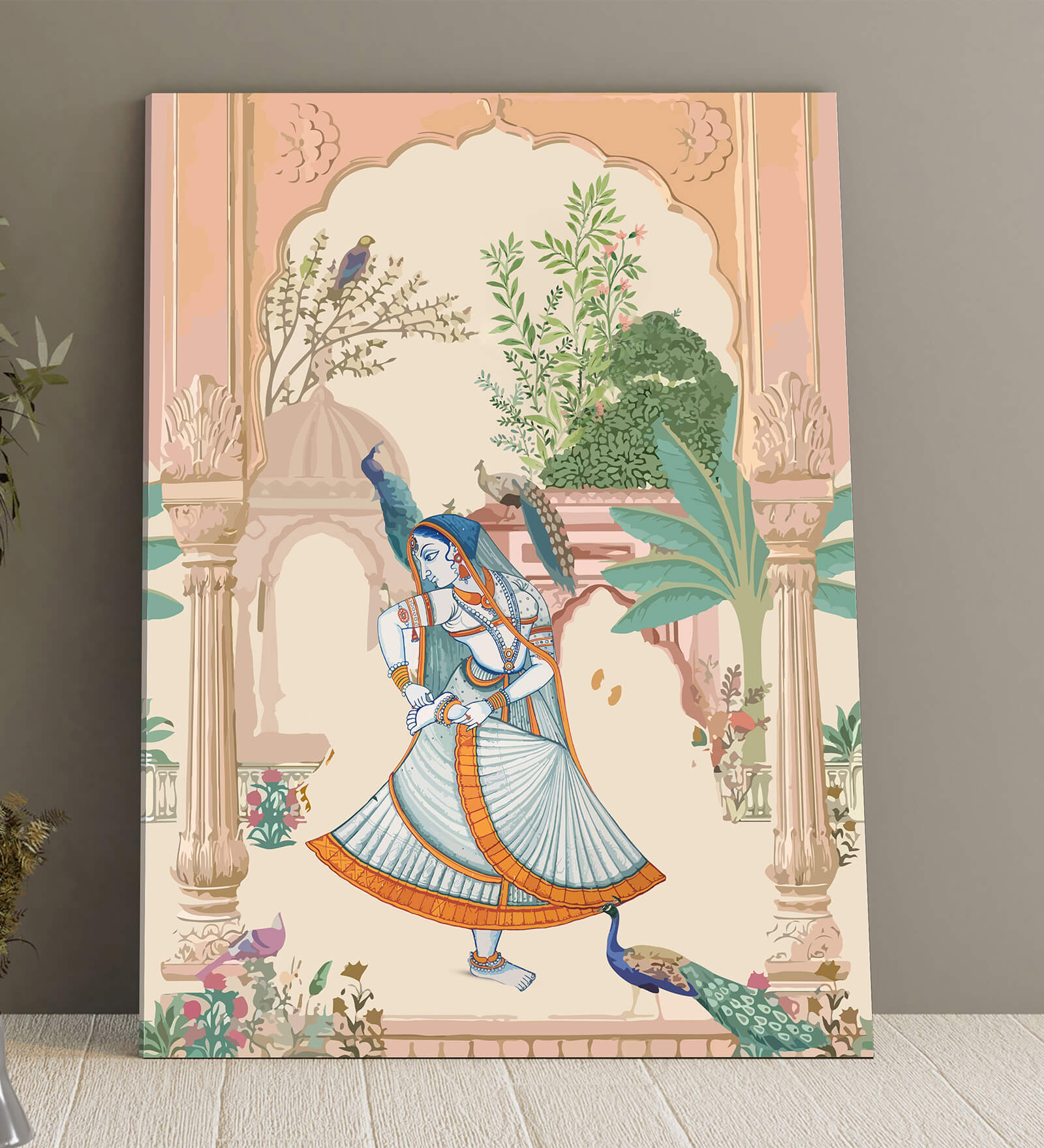 Art Street Stretched Canvas Painting of Mughal Art Traditional Dance for Home Decoration