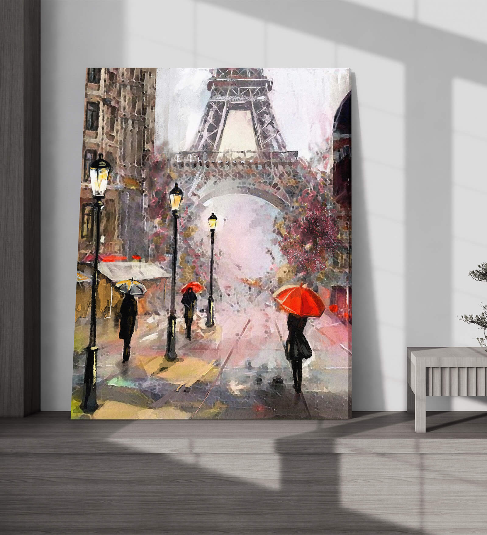 Art Street Stretched Canvas Painting Paris Street Effile Tower Wall Hanging For Home Decor