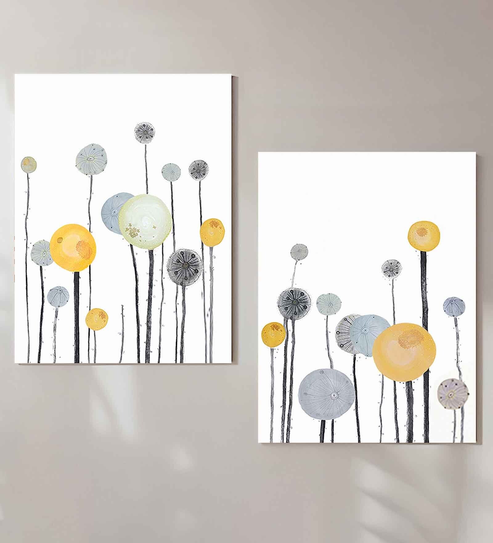 Art Street White Color Abstract Theme Set of 2 Stretched Canvas Painting for Home Decor