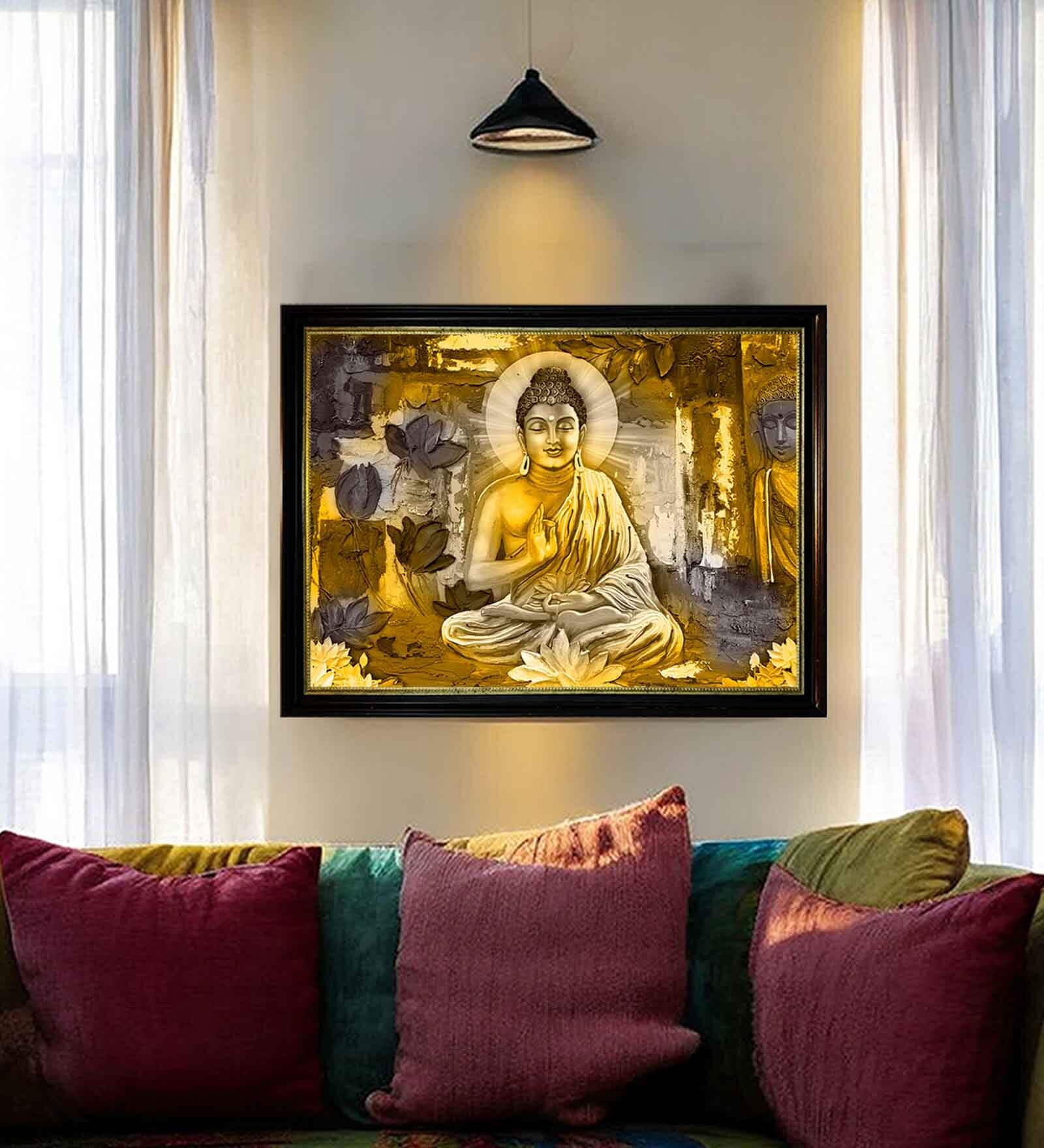 Buy Art StreetFramed Wall Art Print Meditating Lord Buddha Golden ...