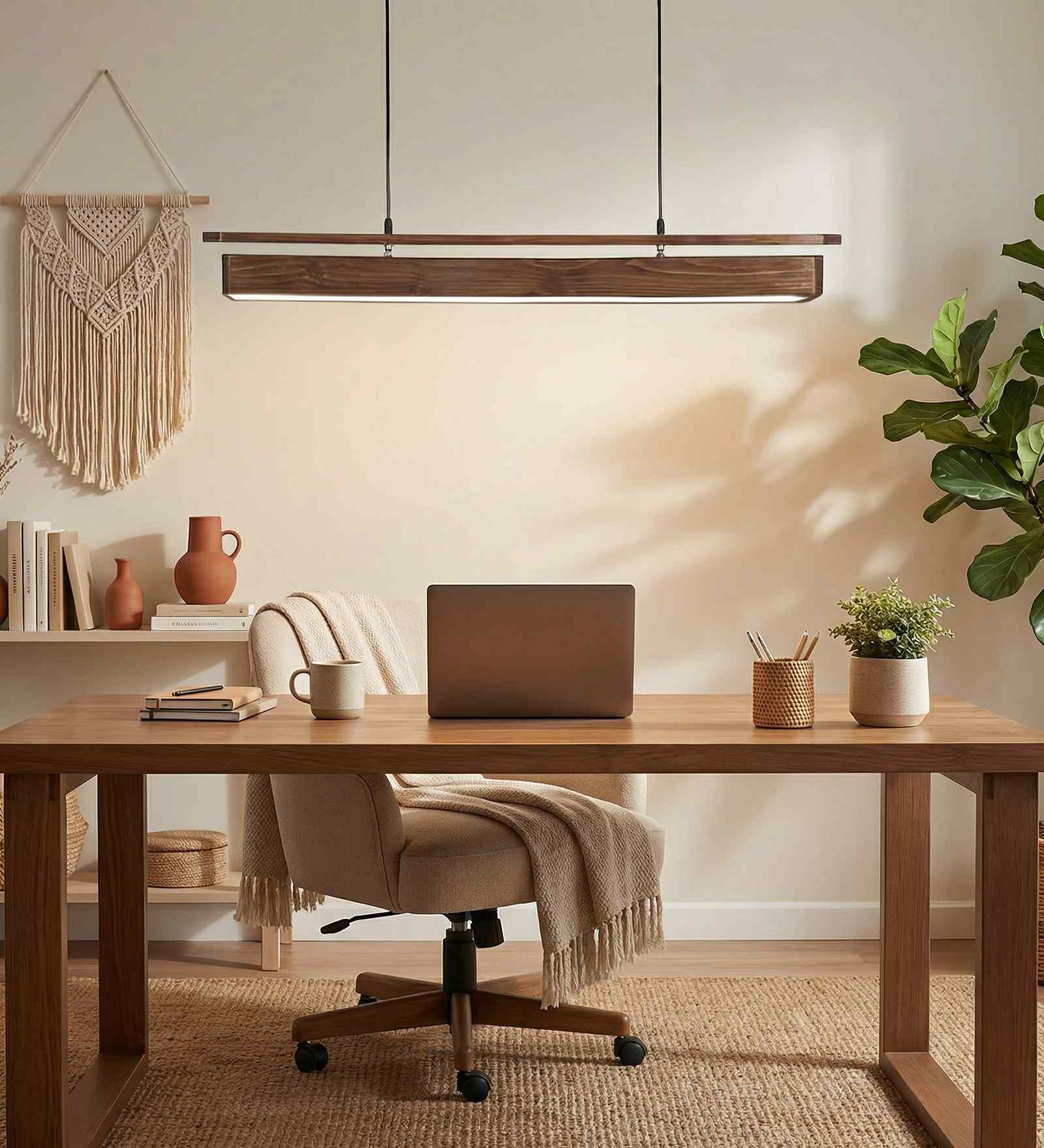 ArtDeco 36 Brown Solid Wood Linear LED Hanging Light