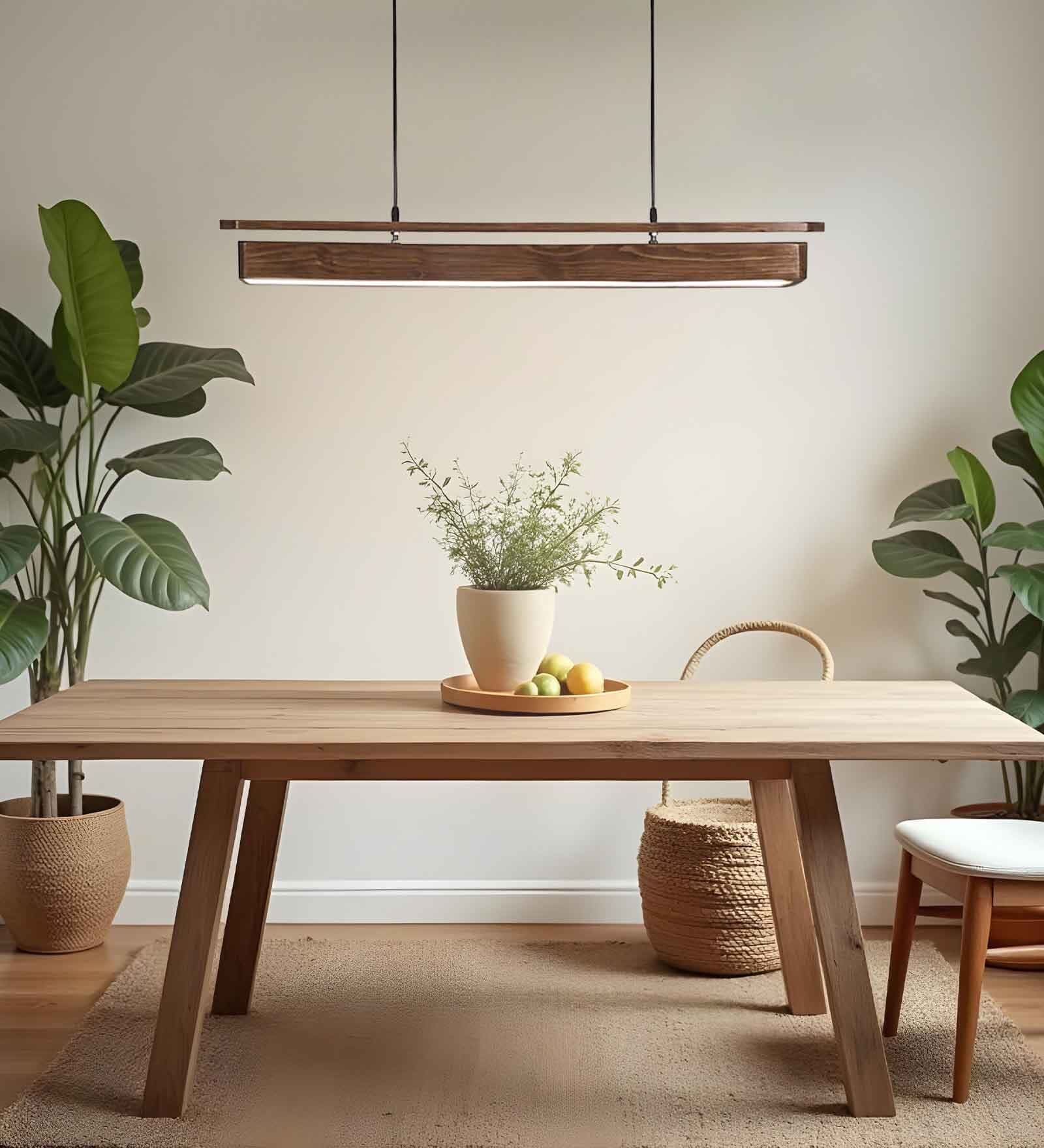 ArtDeco 36 Brown Solid Wood Linear LED Hanging Light