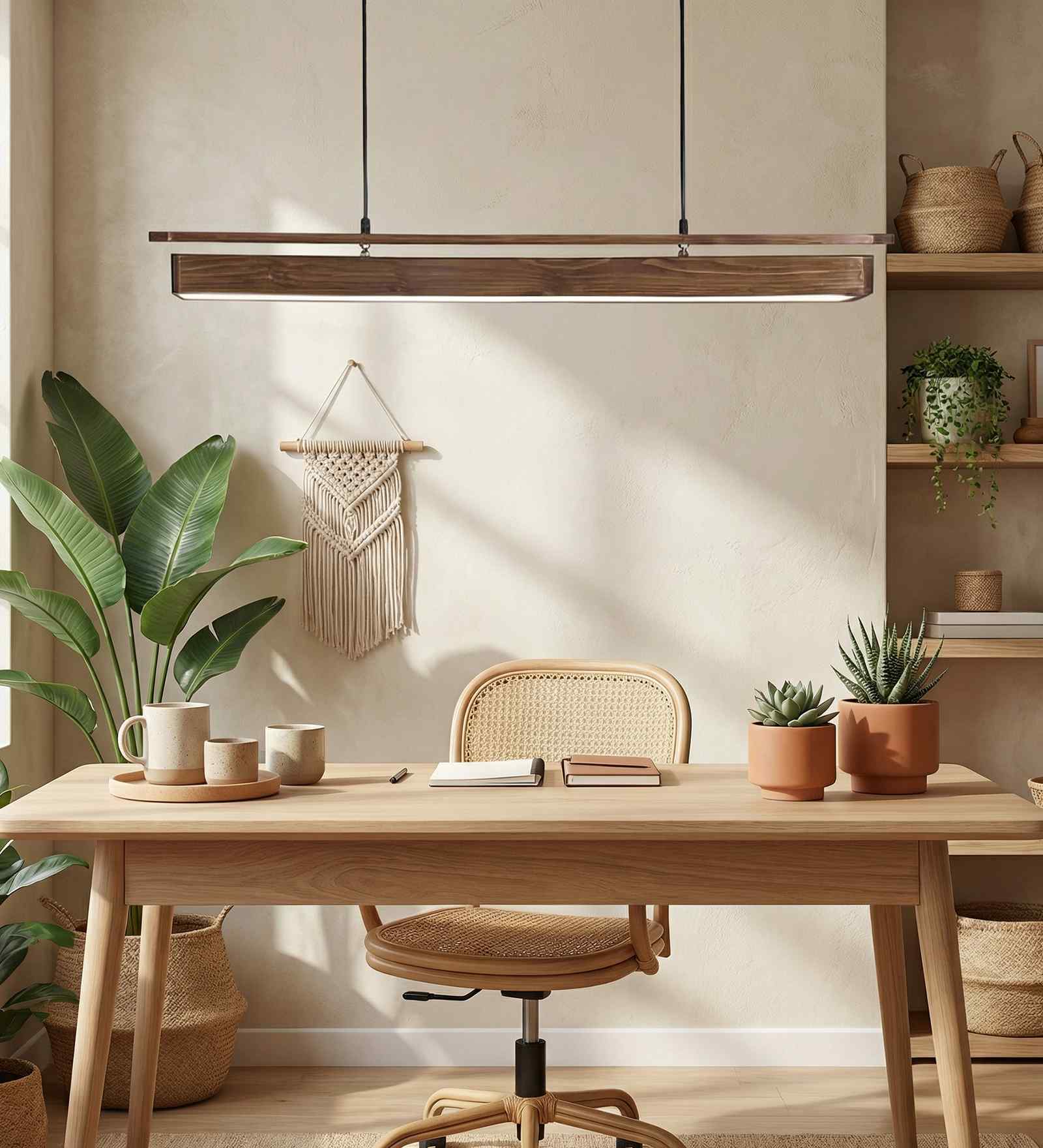 ArtDeco 48 Brown Solid Wood Linear LED Hanging Light